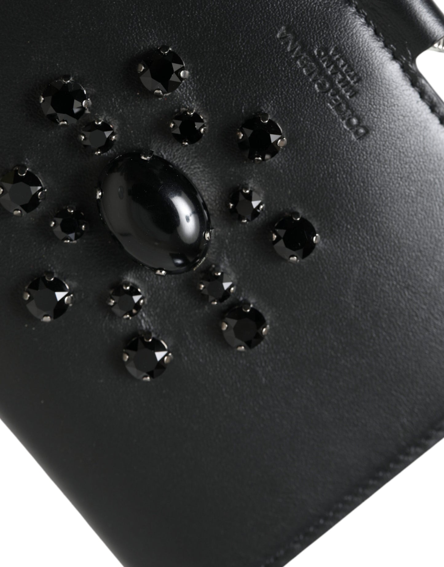 Portefeuille porte-cartes Dolce & Gabbana en cuir noir orné de cristaux