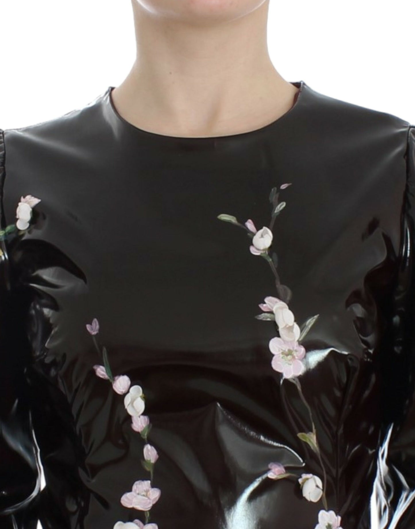 Dolce & Gabbana Schwarzes Etuikleid mit 3/4-Ärmeln und Blumenmuster