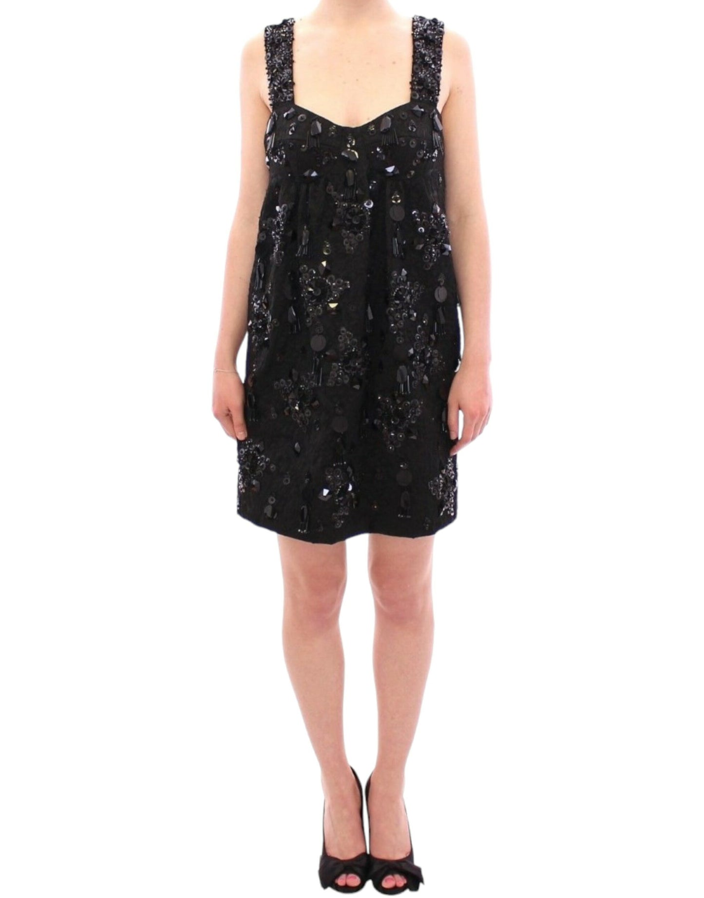 Dolce & Gabbana Robe noire à fleurs et cristaux incrustés