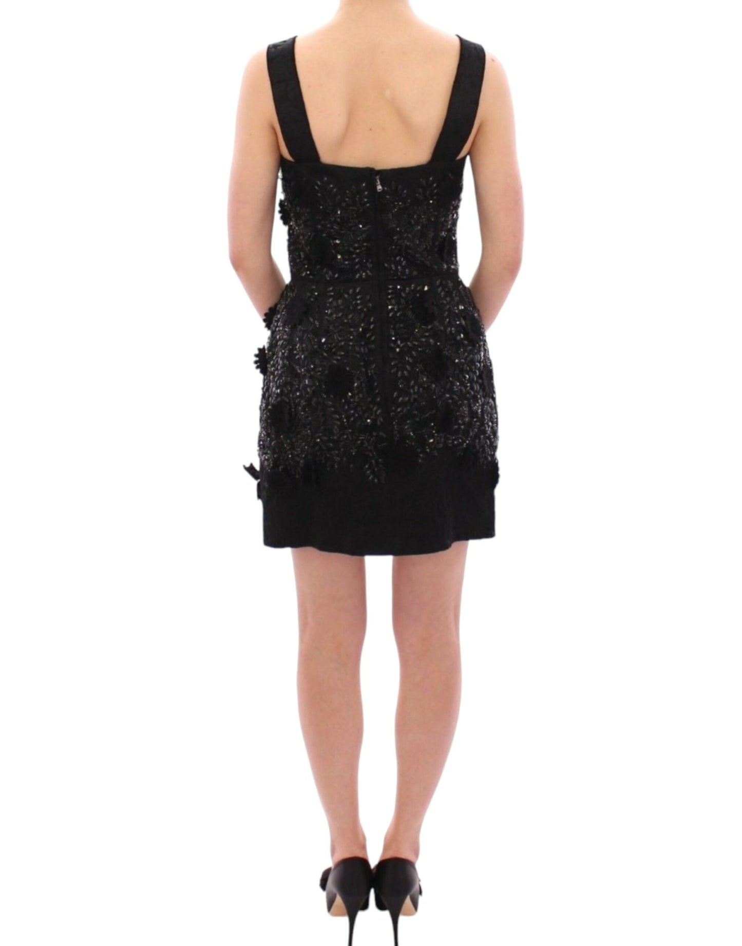 Dolce & Gabbana Robe noire à fleurs et cristaux incrustés