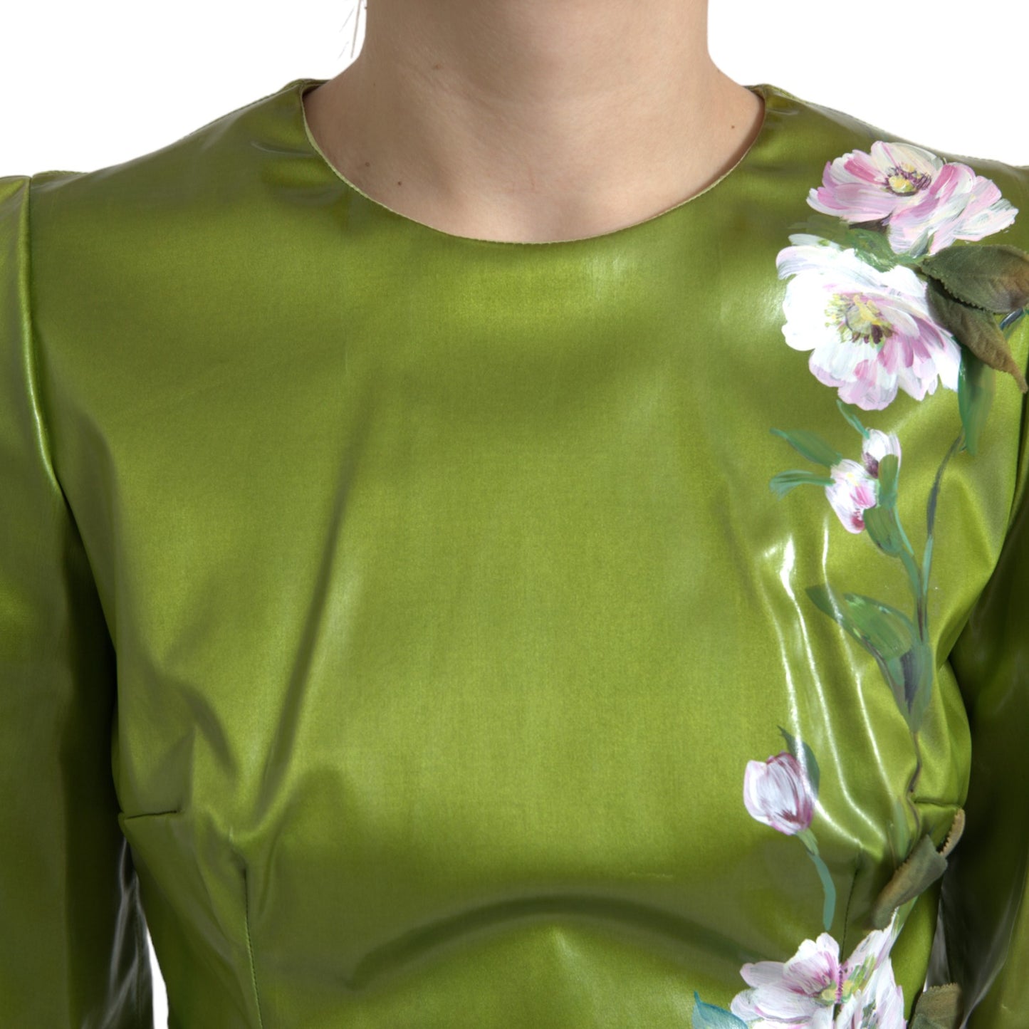 Robe fourreau mi-longue à fleurs vertes Dolce & Gabbana
