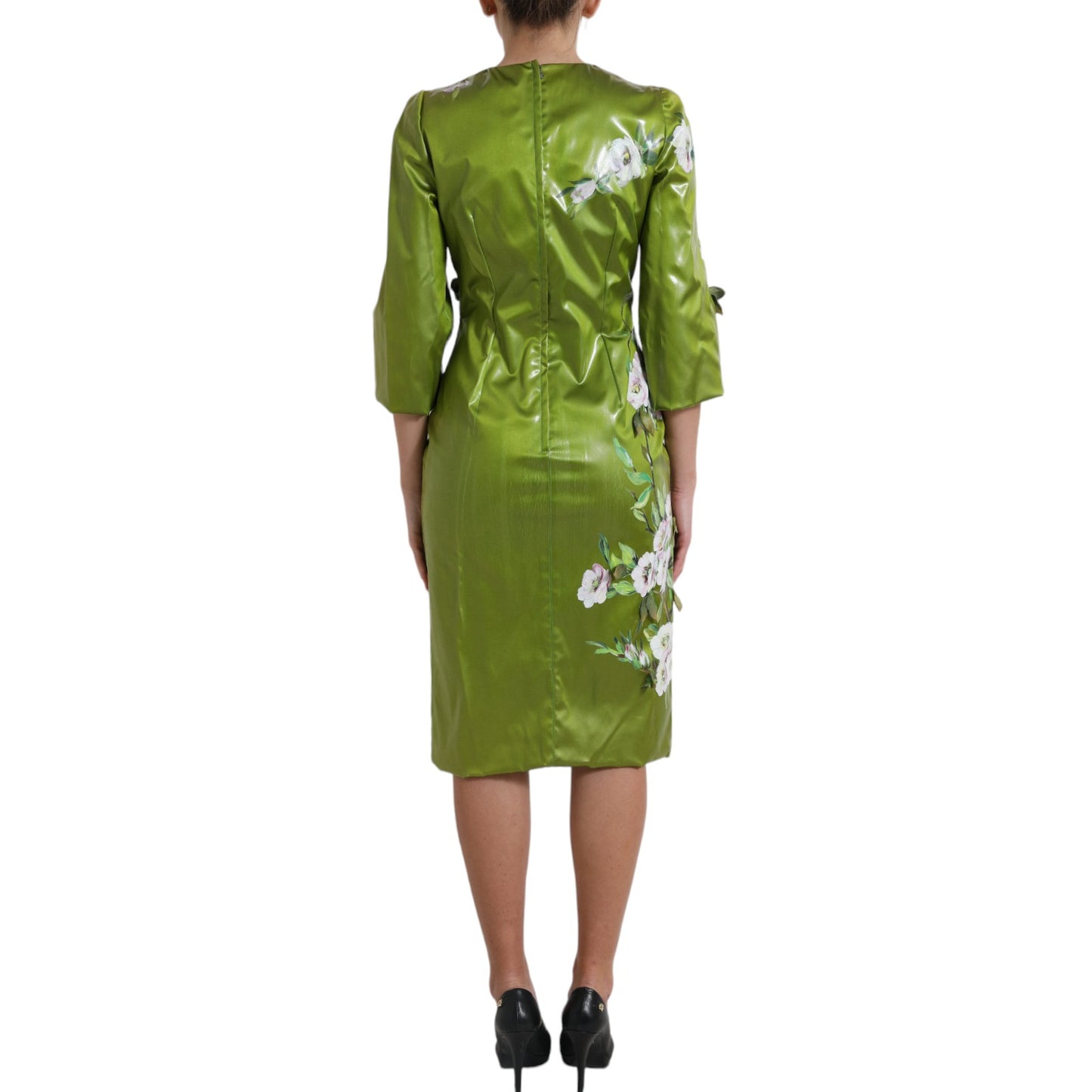 Robe fourreau mi-longue à fleurs vertes Dolce & Gabbana