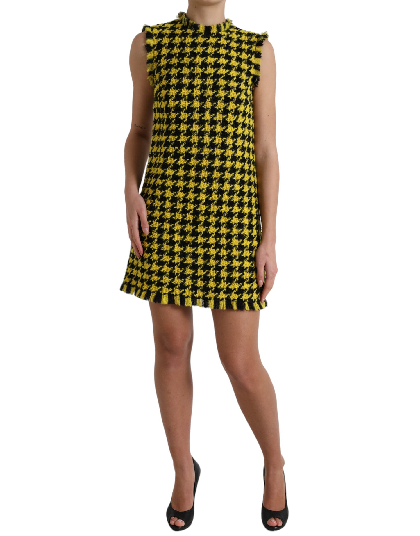 Robe courte Aline jaune sans manches à motif pied-de-poule Dolce & Gabbana