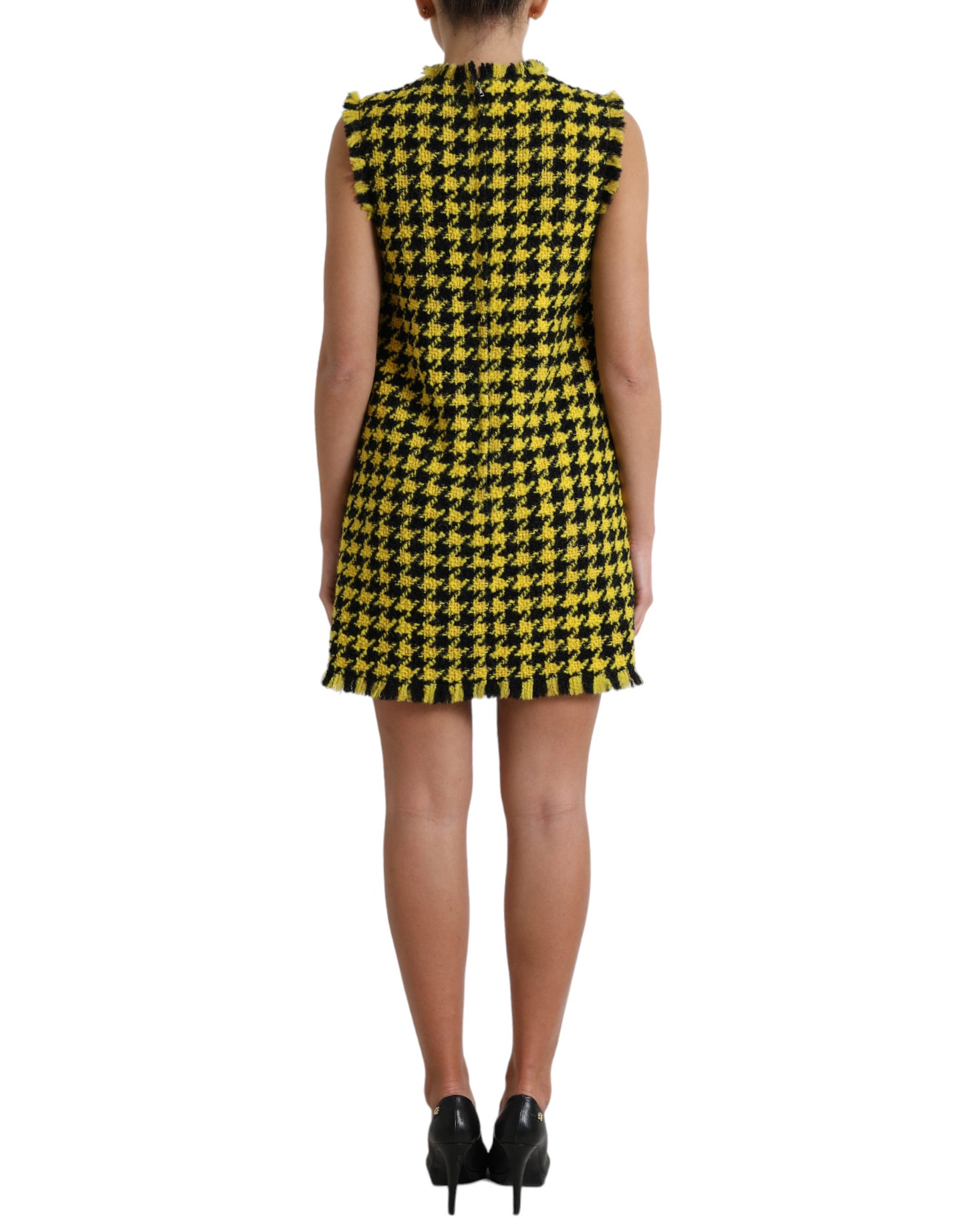 Robe courte Aline jaune sans manches à motif pied-de-poule Dolce & Gabbana