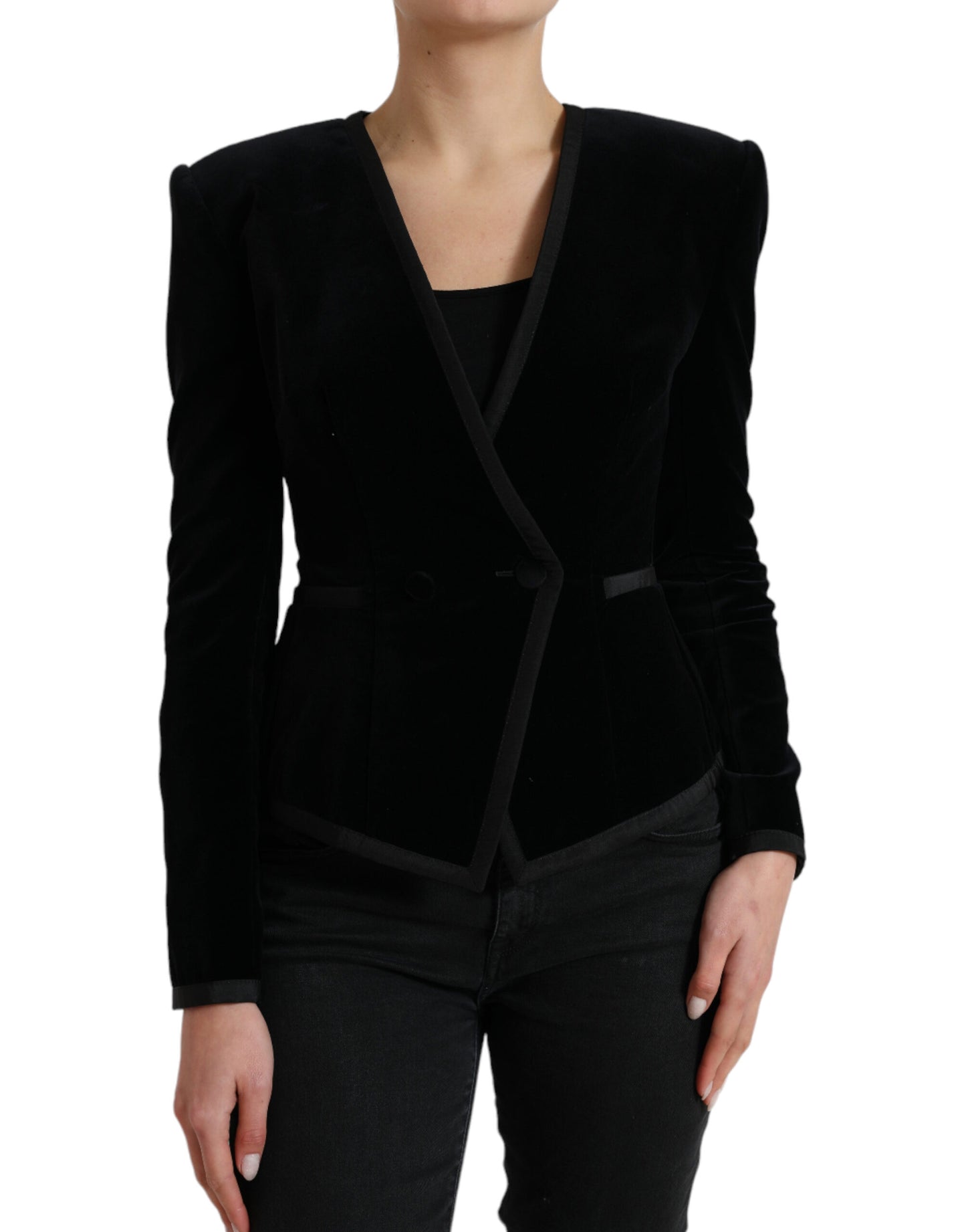 Veste croisée en velours de coton noir Dolce & Gabbana