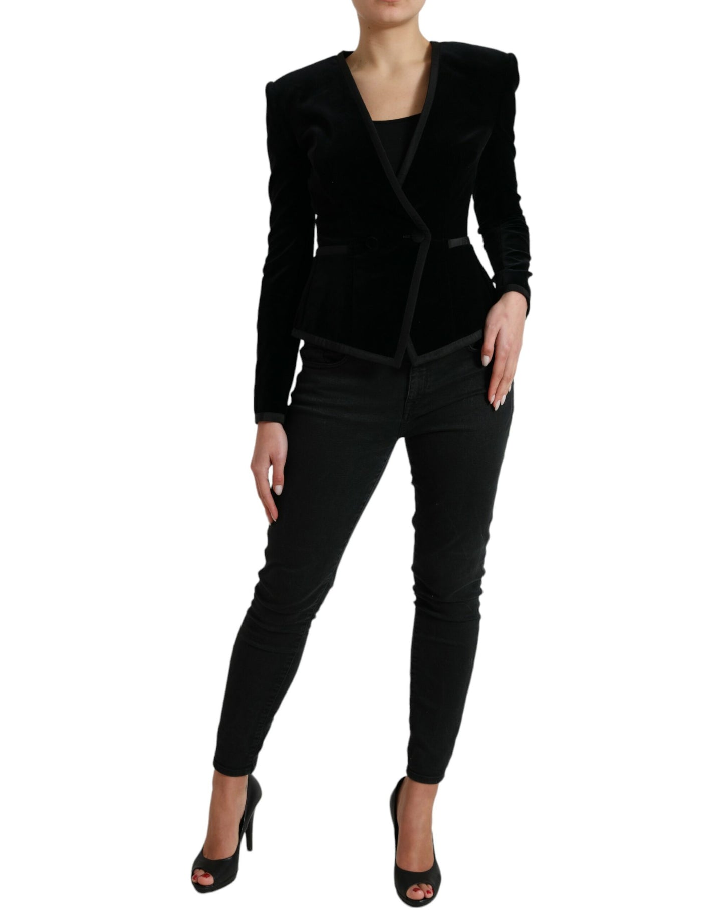 Veste croisée en velours de coton noir Dolce & Gabbana