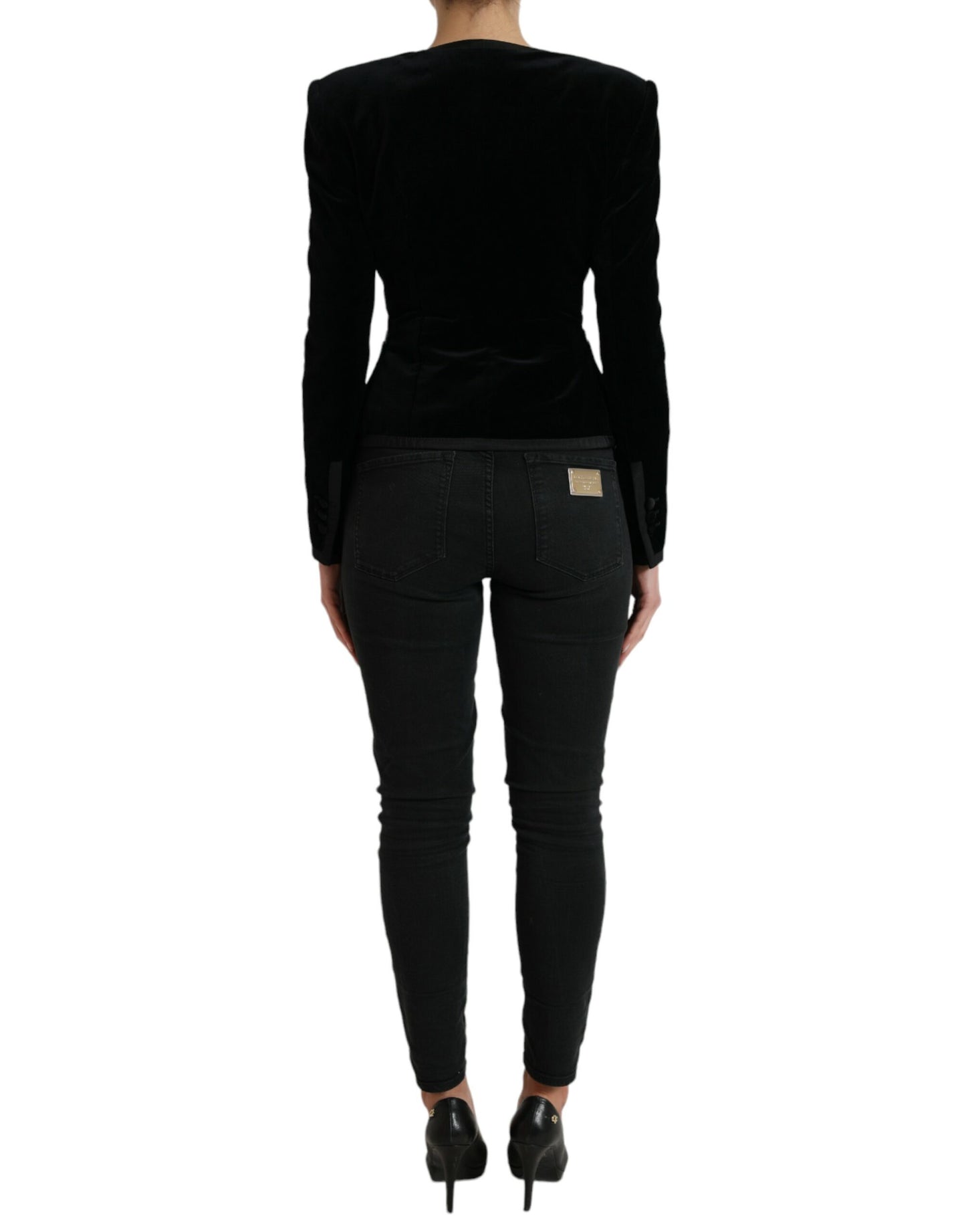 Veste croisée en velours de coton noir Dolce & Gabbana