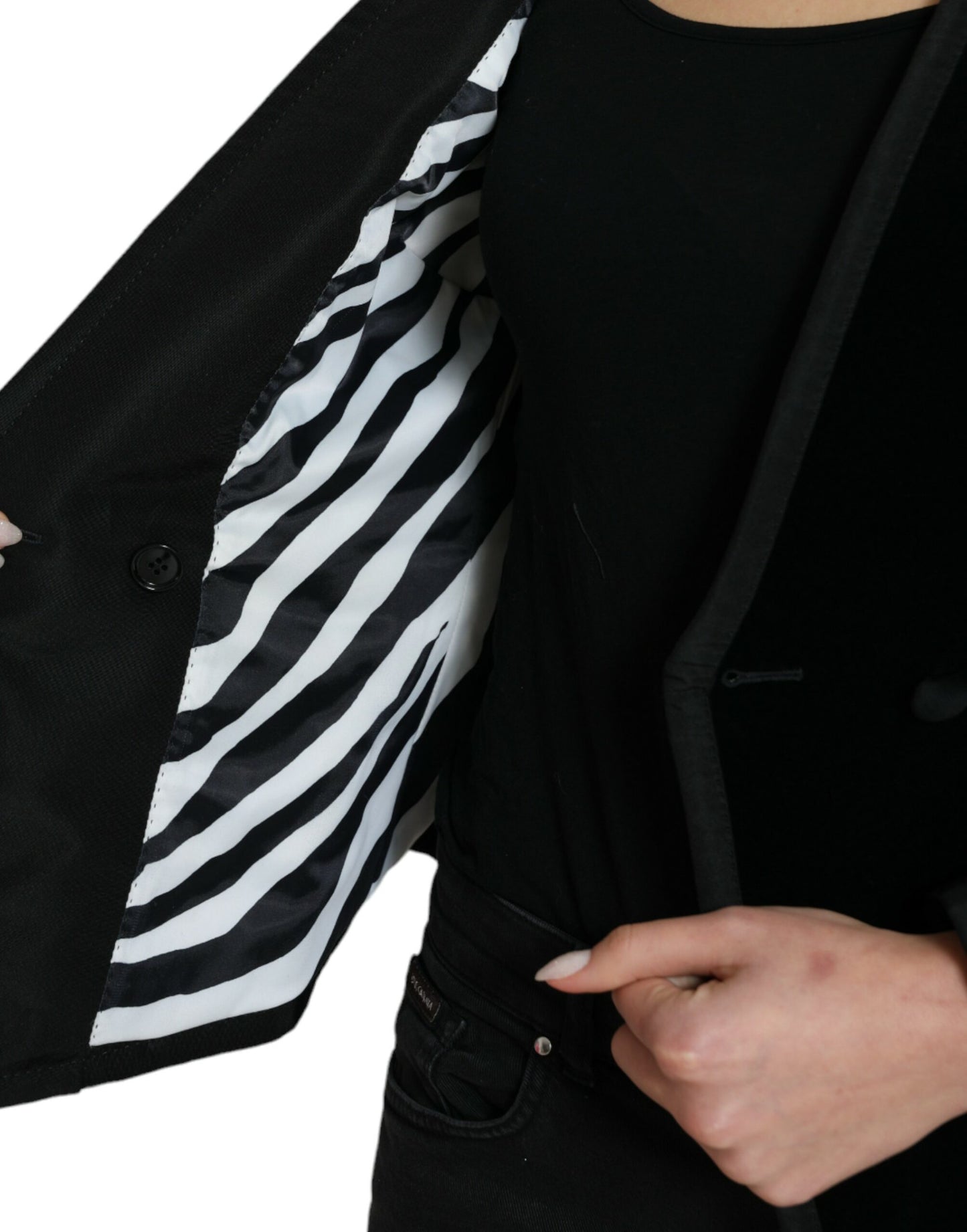 Veste croisée en velours de coton noir Dolce & Gabbana