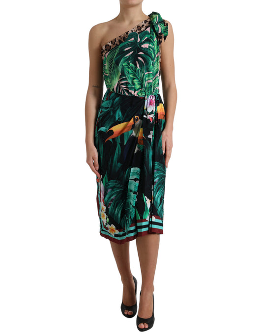 Robe midi asymétrique à imprimé jungle tropicale verte Dolce & Gabbana