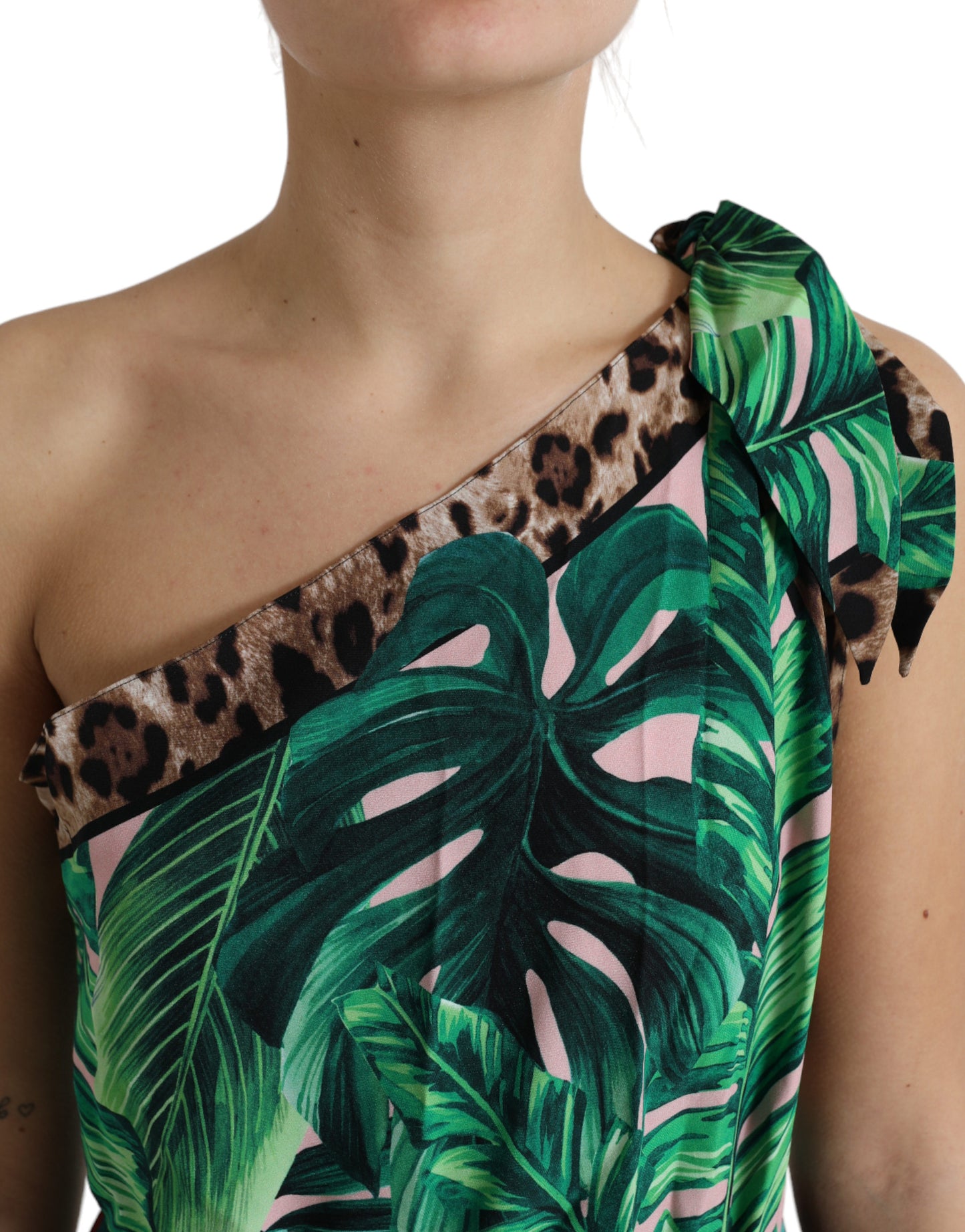 Robe midi asymétrique à imprimé jungle tropicale verte Dolce & Gabbana