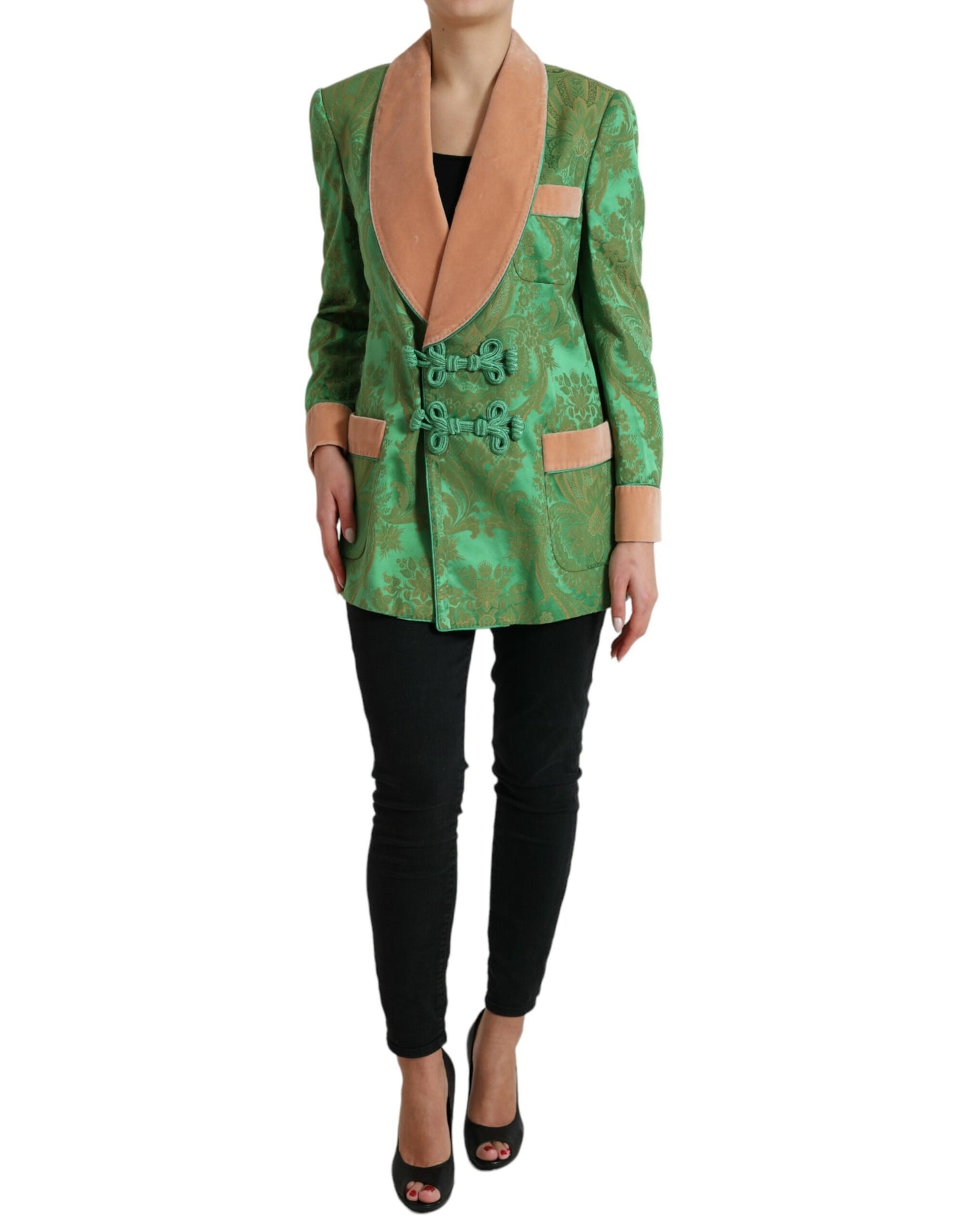 Dolce & Gabbana Manteau croisé à fleurs vertes