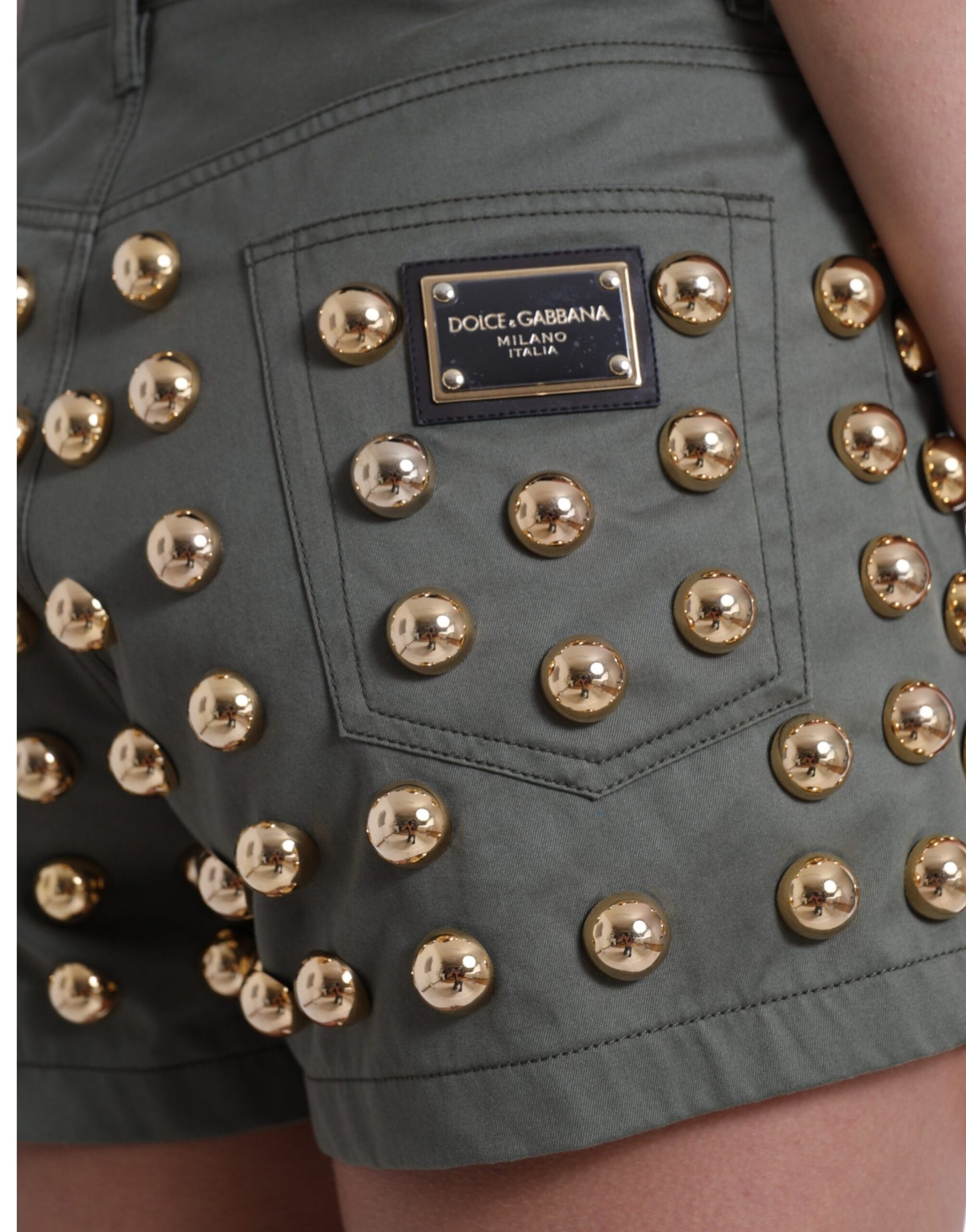 Short taille haute en coton vert à ornements Dolce & Gabbana