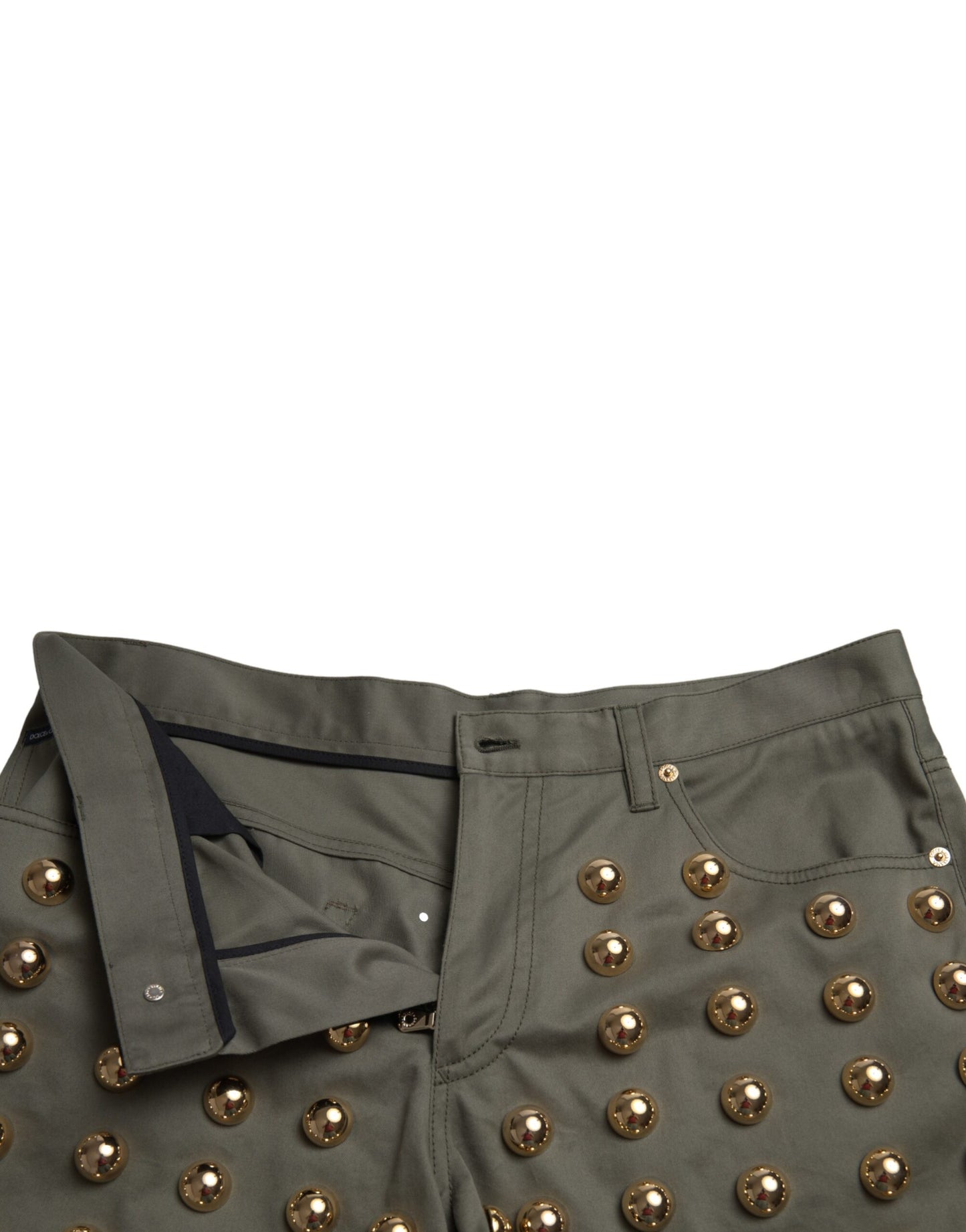 Short taille haute en coton vert à ornements Dolce & Gabbana