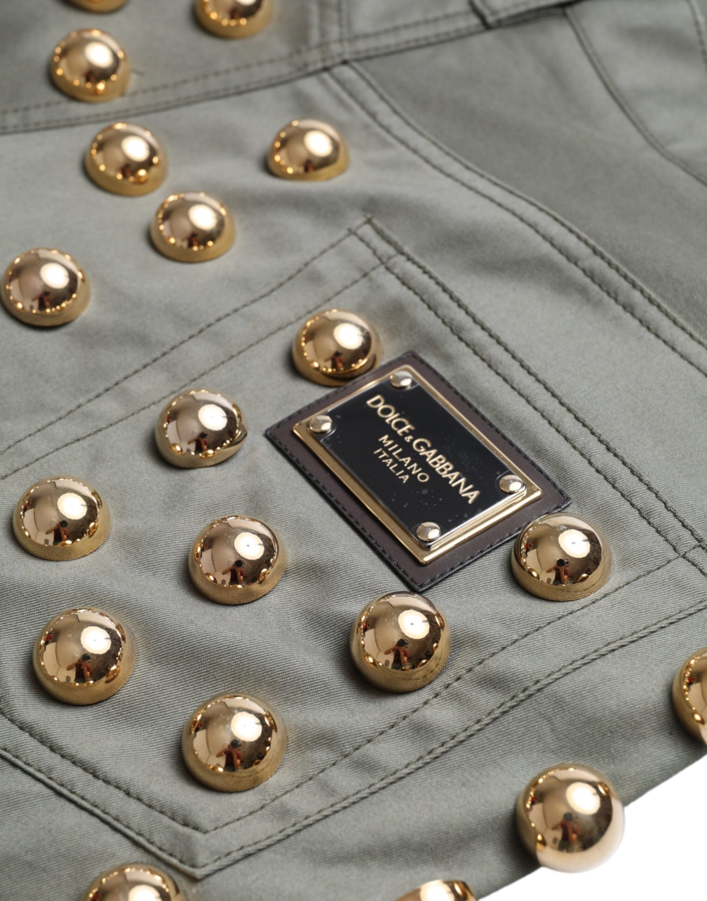 Short taille haute en coton vert à ornements Dolce & Gabbana