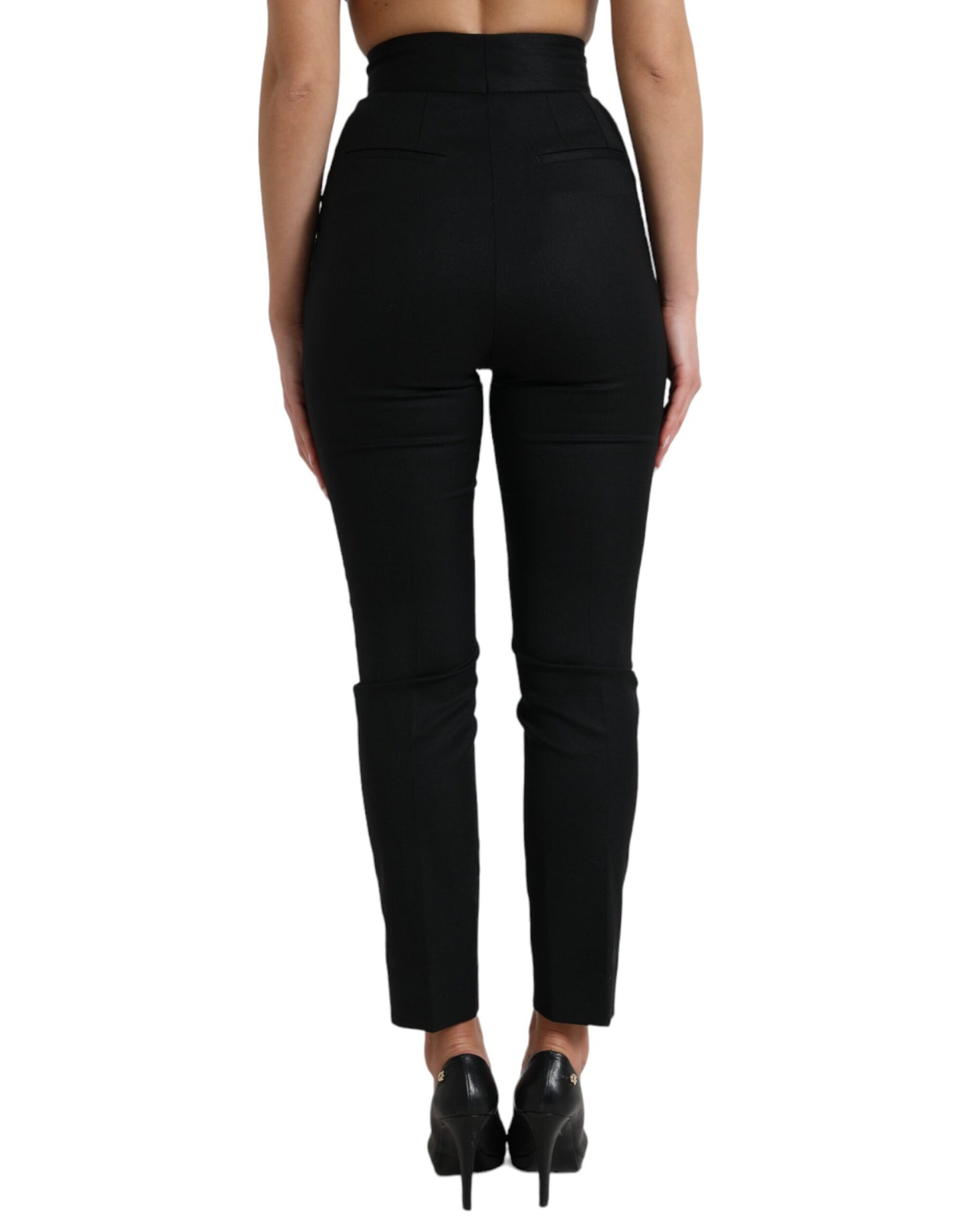 Pantalon fuselé taille haute en laine noire Dolce & Gabbana