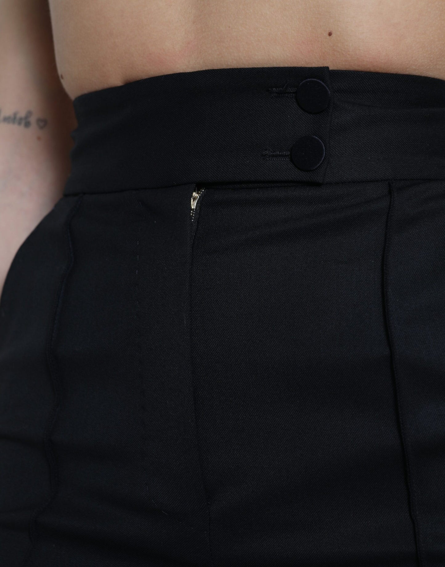 Pantalon fuselé taille haute en laine noire Dolce & Gabbana