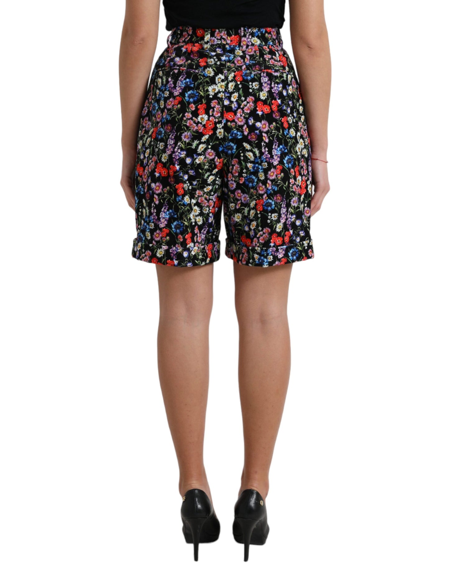 Short taille haute à fleurs noires Dolce & Gabbana