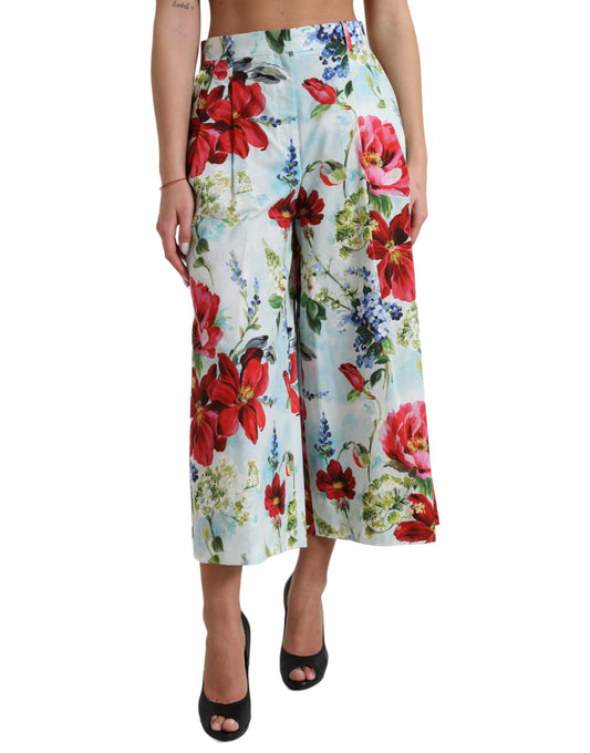 Pantalon large taille haute à fleurs multicolores Dolce & Gabbana