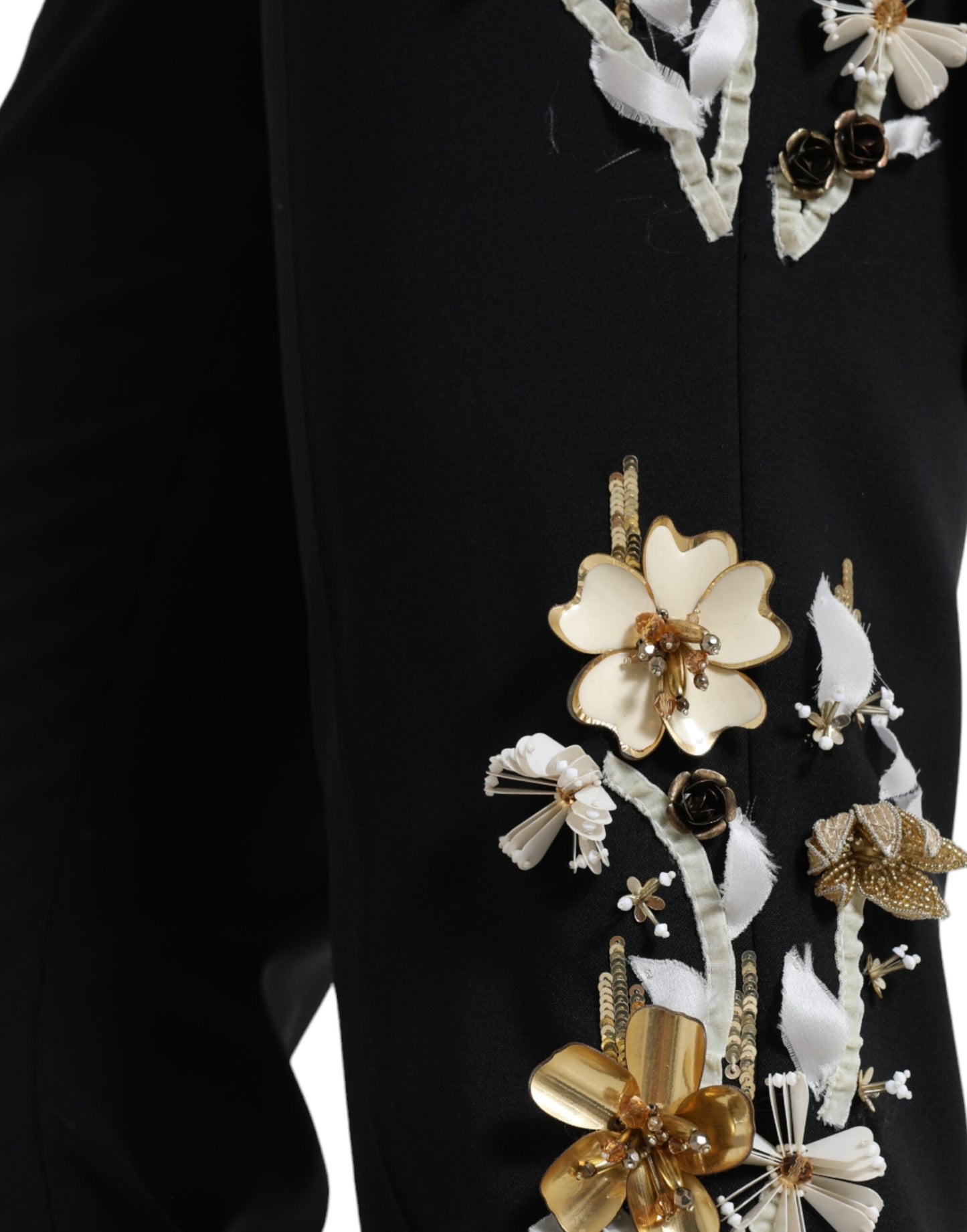 Pantalon fuselé taille haute à appliqués floraux noirs Dolce & Gabbana