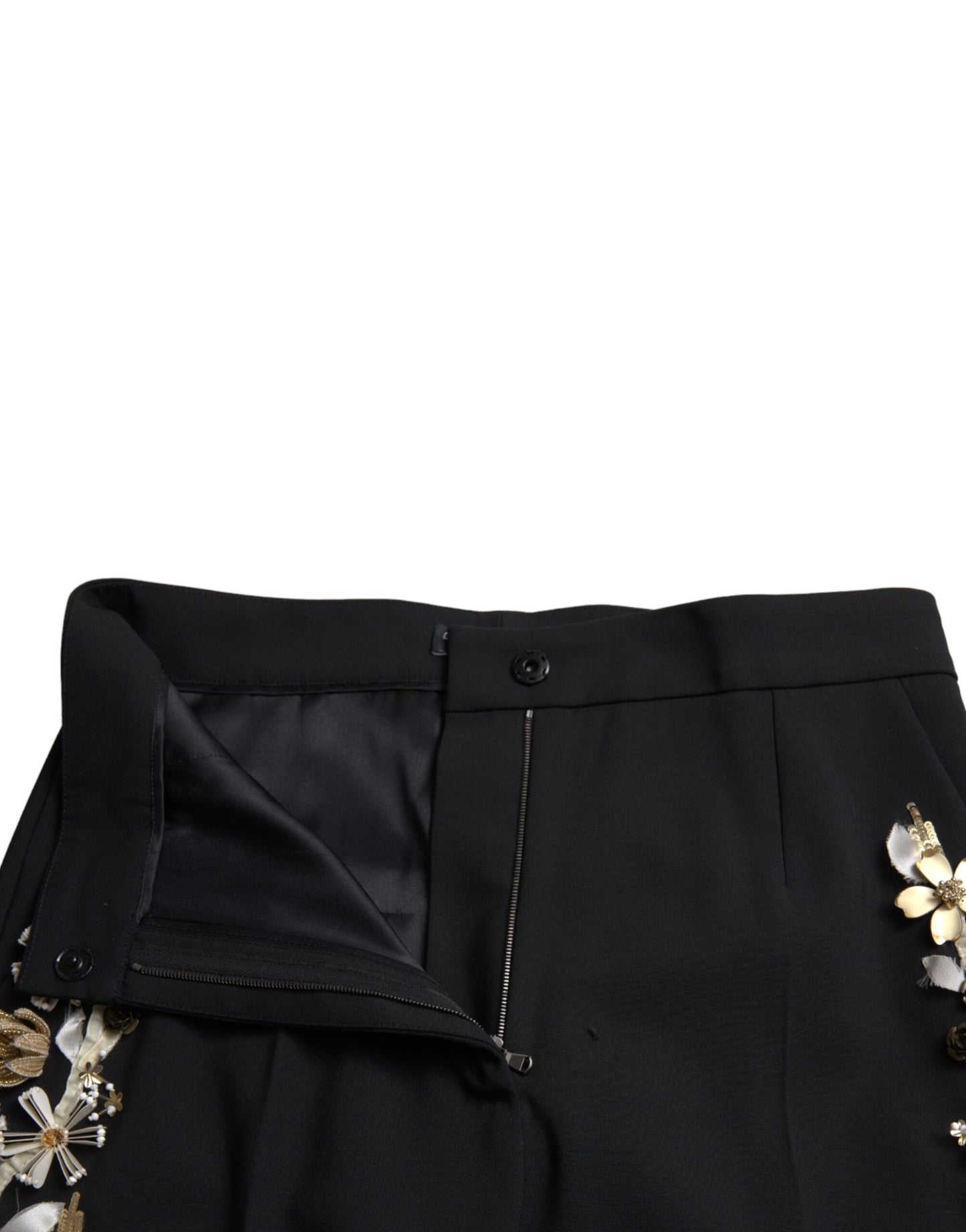 Pantalon fuselé taille haute à appliqués floraux noirs Dolce & Gabbana