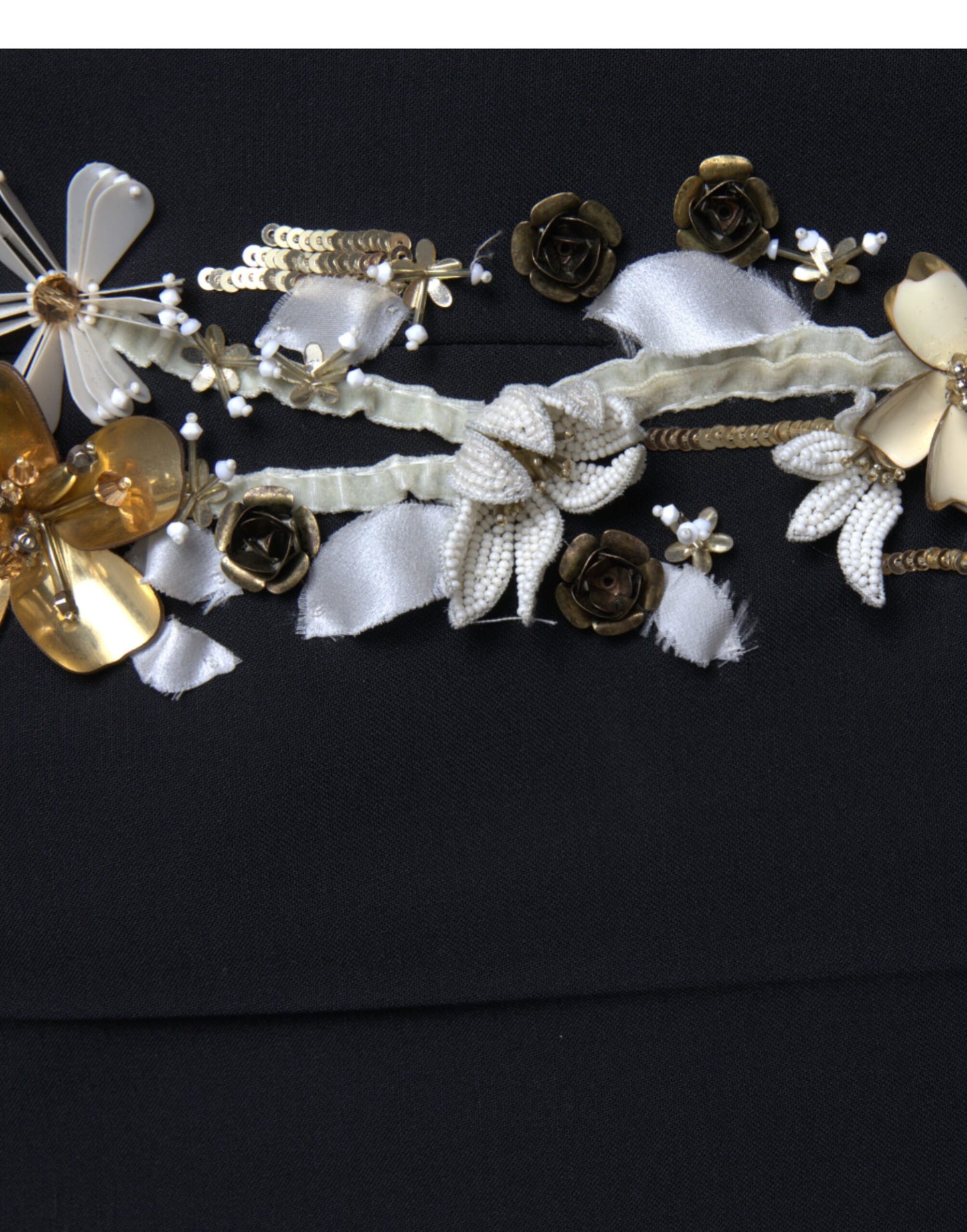 Pantalon fuselé taille haute à appliqués floraux noirs Dolce & Gabbana
