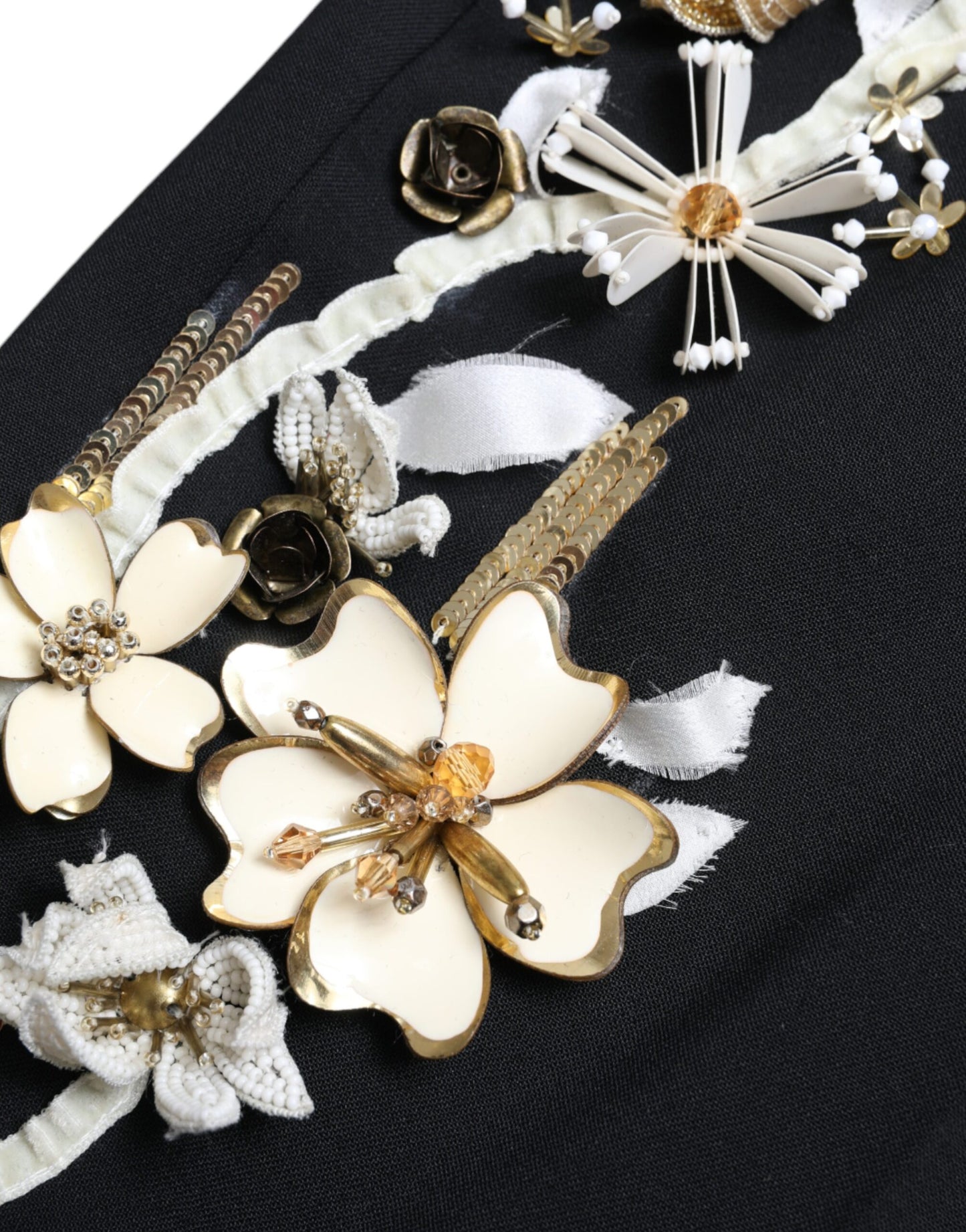 Pantalon fuselé taille haute à appliqués floraux noirs Dolce & Gabbana