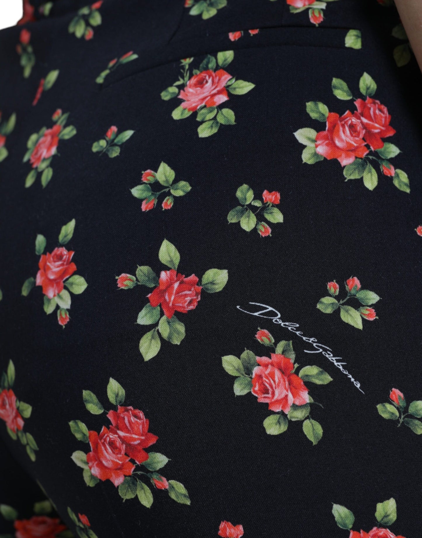 Dolce & Gabbana – Schwarze, hoch taillierte Karottenhose aus Wolle mit Blumenmuster