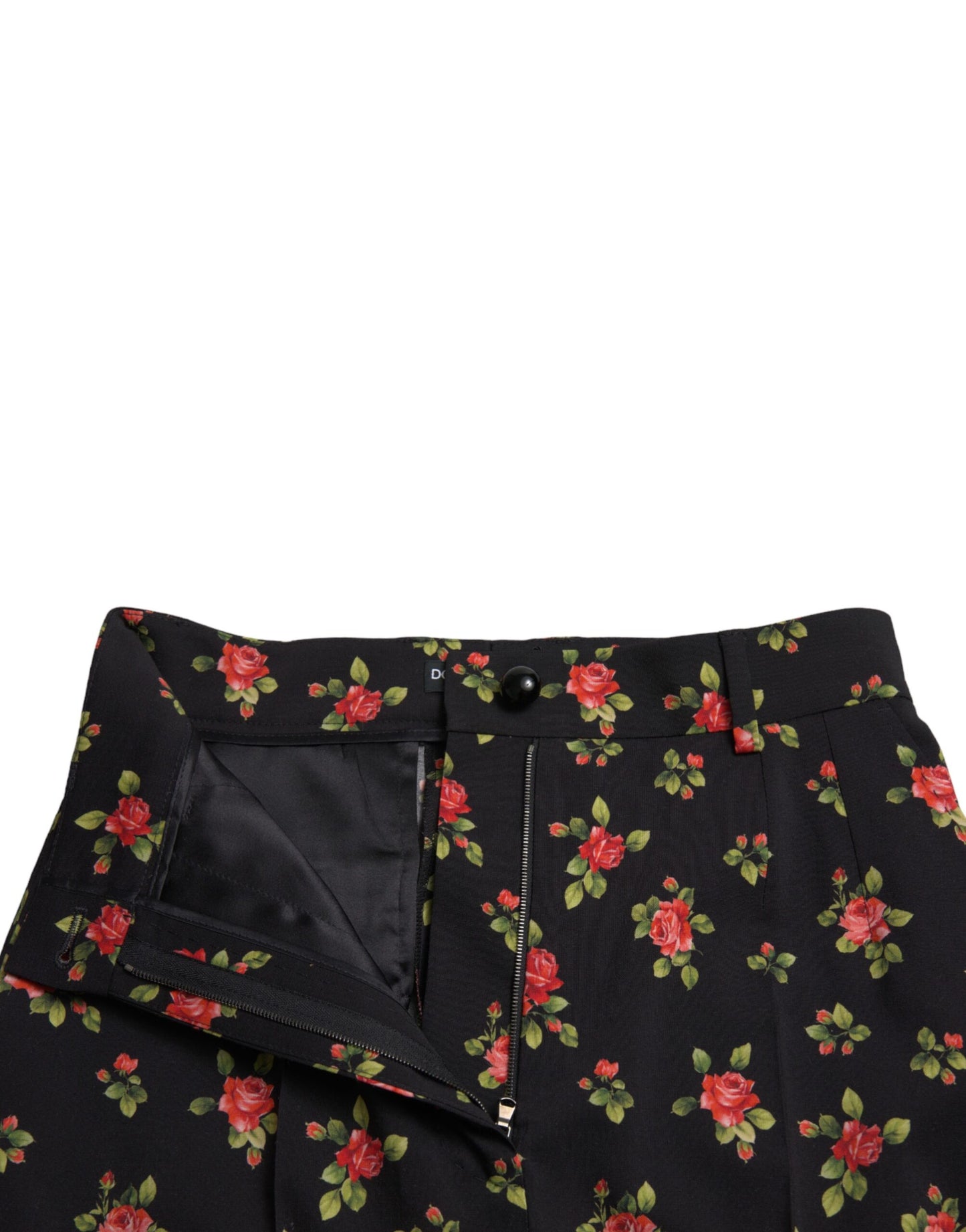 Dolce & Gabbana – Schwarze, hoch taillierte Karottenhose aus Wolle mit Blumenmuster