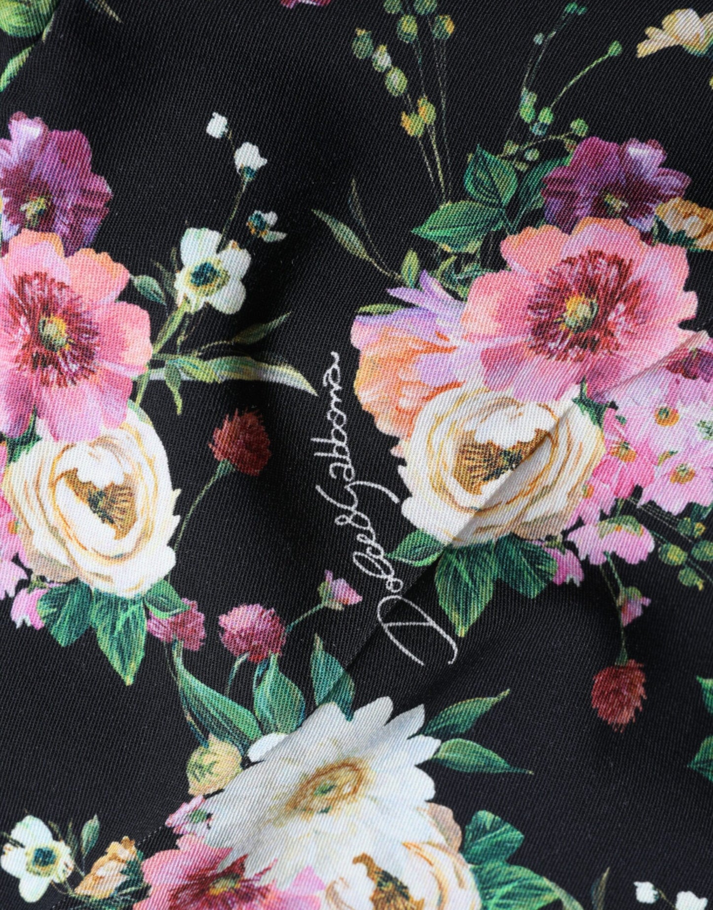 Dolce & Gabbana – Schwarze Wollhose mit Blumenmuster und hoher Taille und weitem Bein