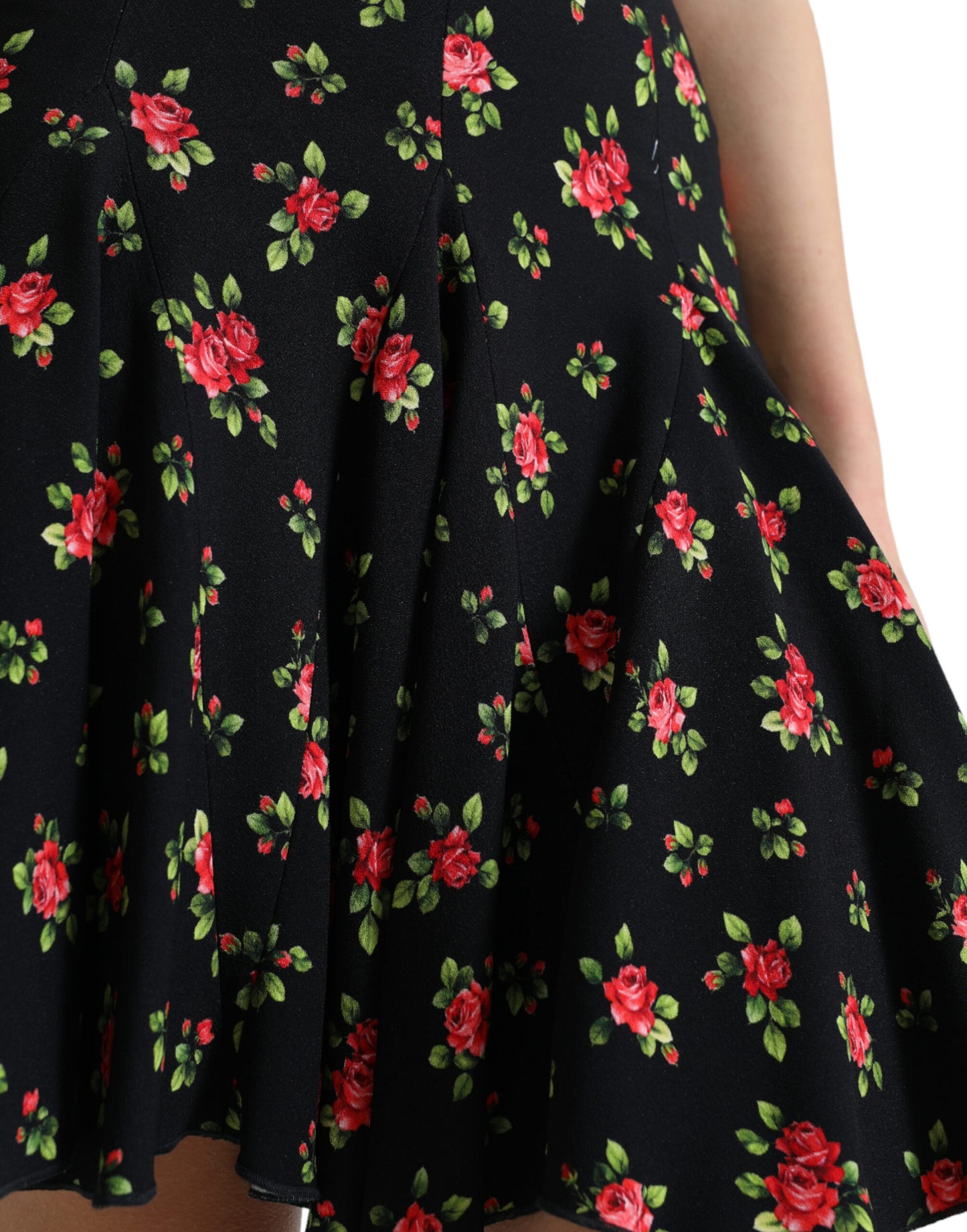 Mini-jupe trapèze taille haute à imprimé roses noires Dolce & Gabbana