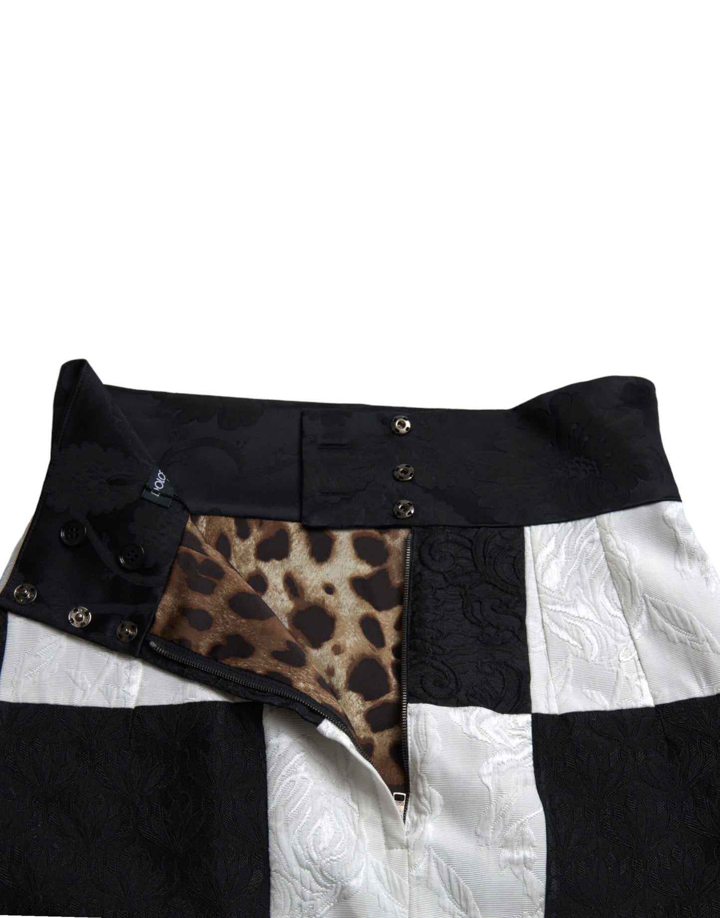 Jupe taille haute en brocart floral noir et blanc Dolce & Gabbana