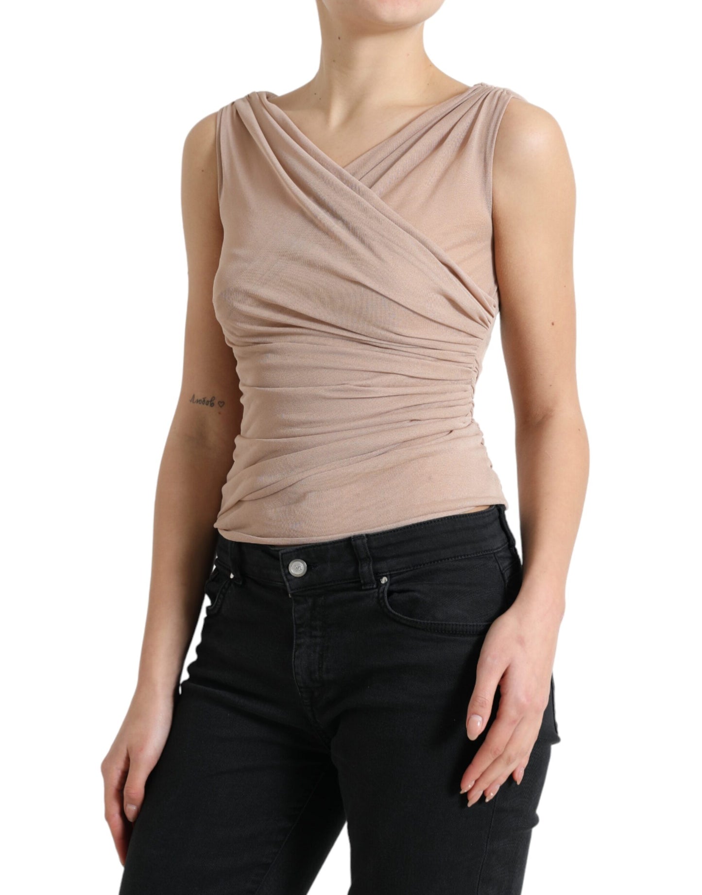 Débardeur sans manches à col en V en viscose beige Dolce & Gabbana