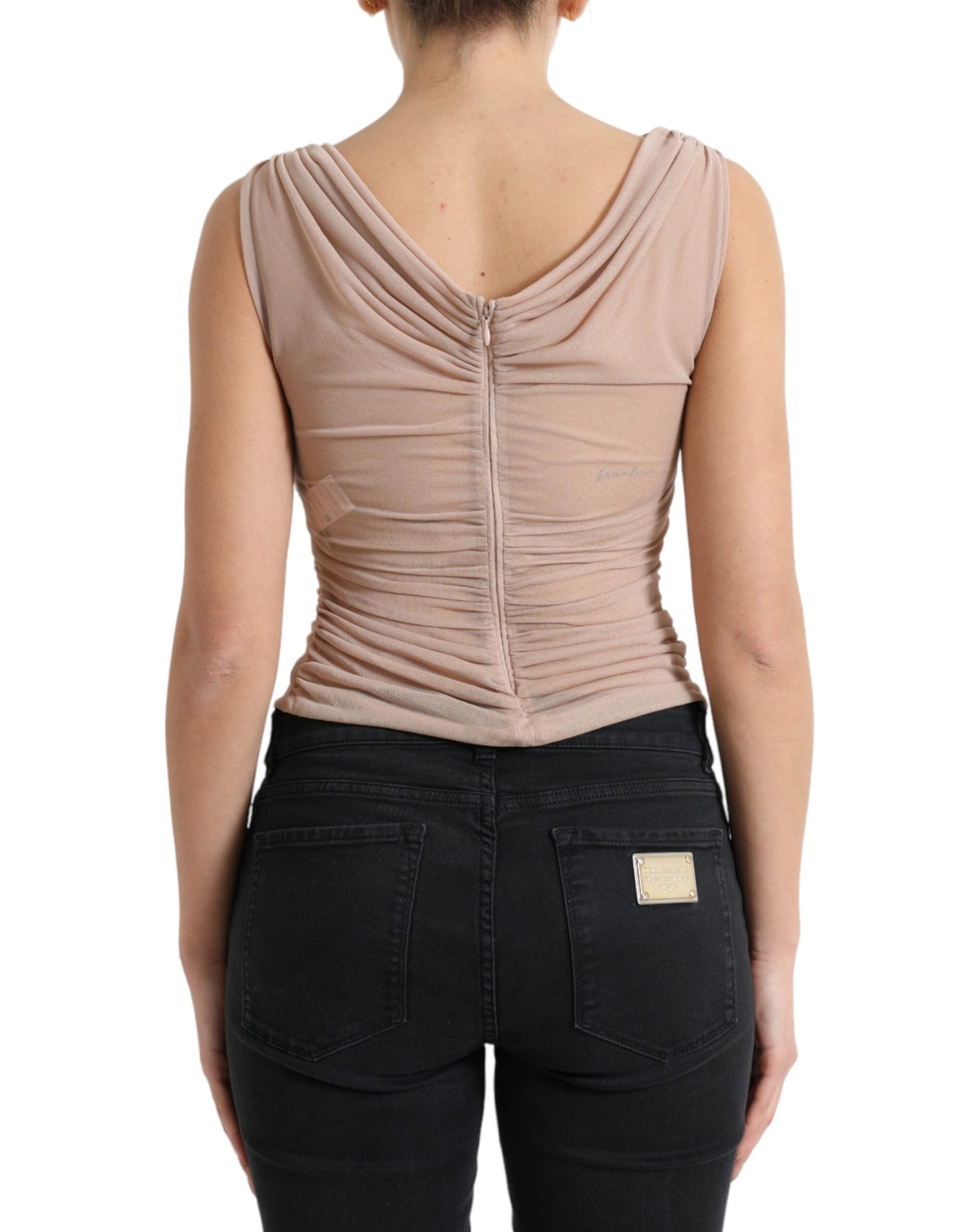 Débardeur sans manches à col en V en viscose beige Dolce & Gabbana