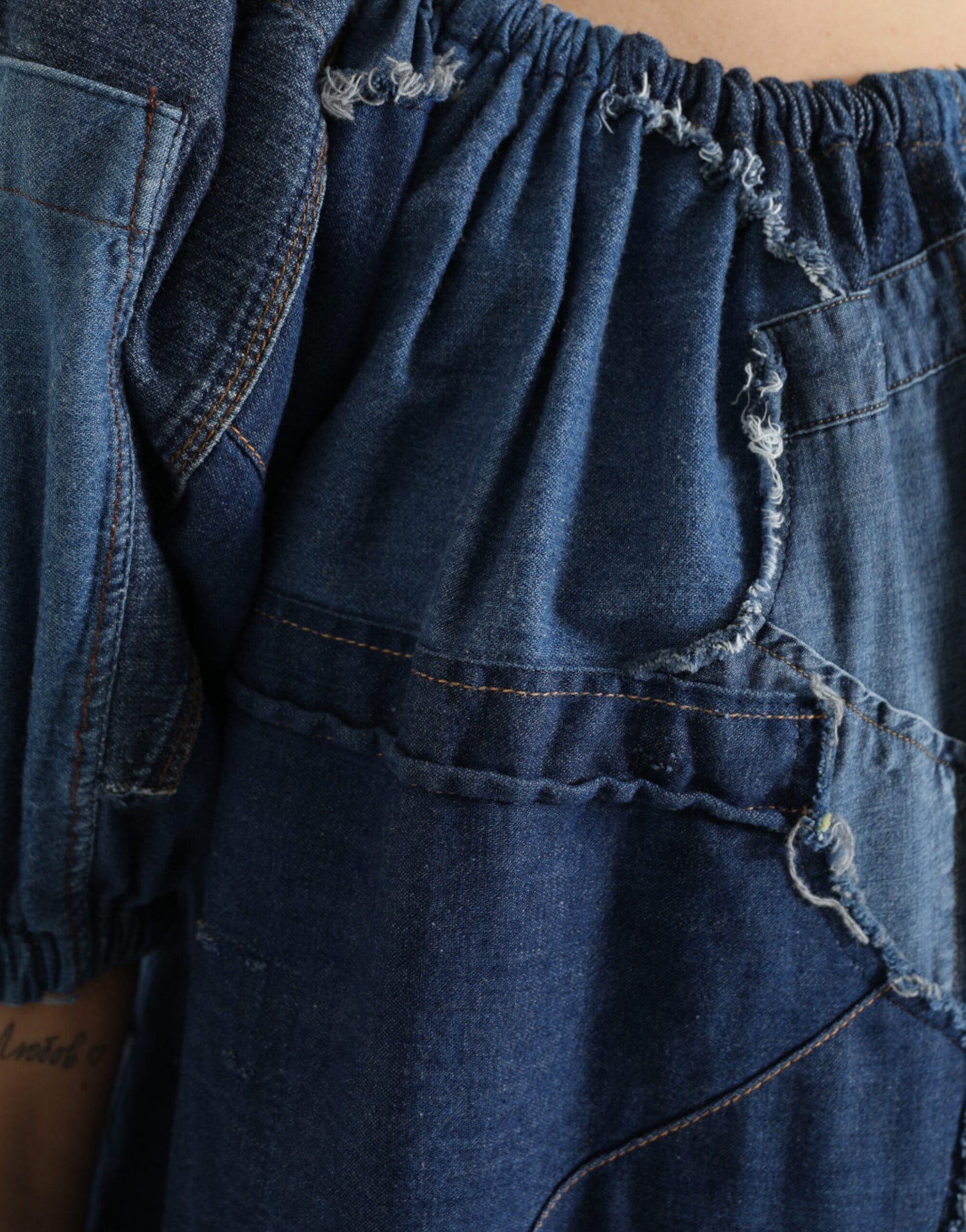 Chemisier en jean à manches courtes et patchwork bleu Dolce & Gabbana