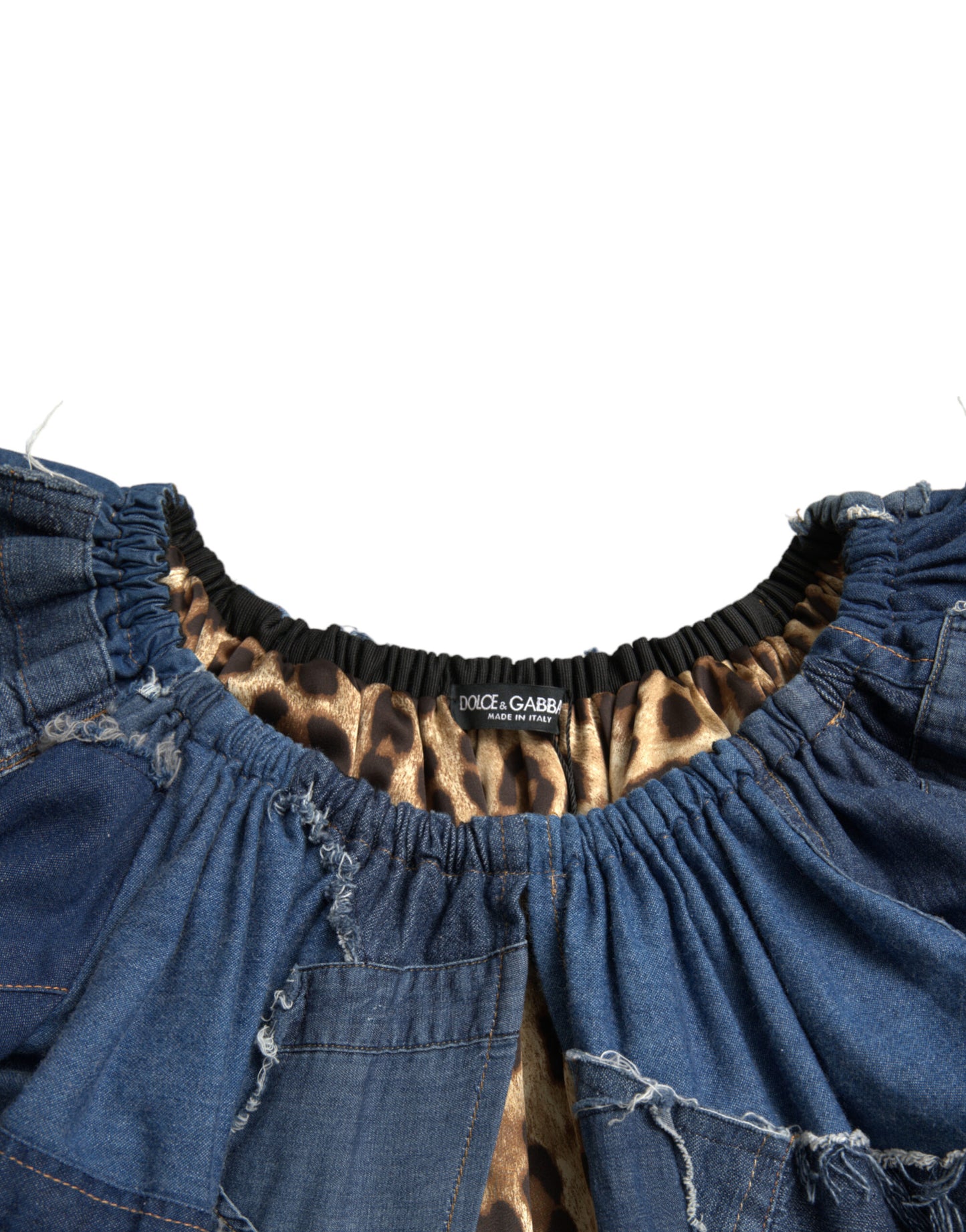 Chemisier en jean à manches courtes et patchwork bleu Dolce & Gabbana