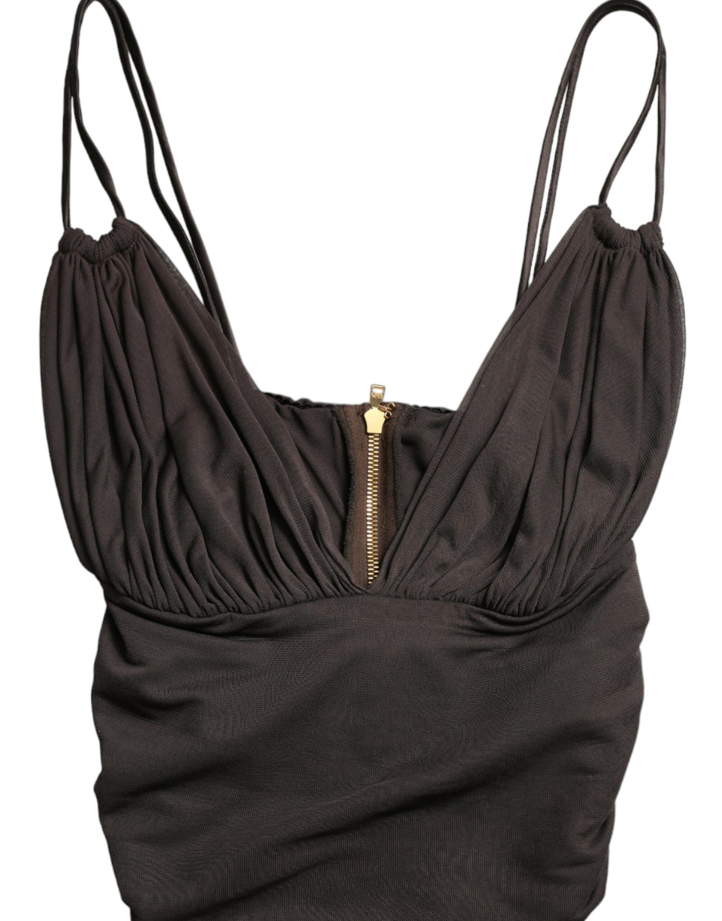 Débardeur court à décolleté plongeant en V en viscose marron Dolce & Gabbana