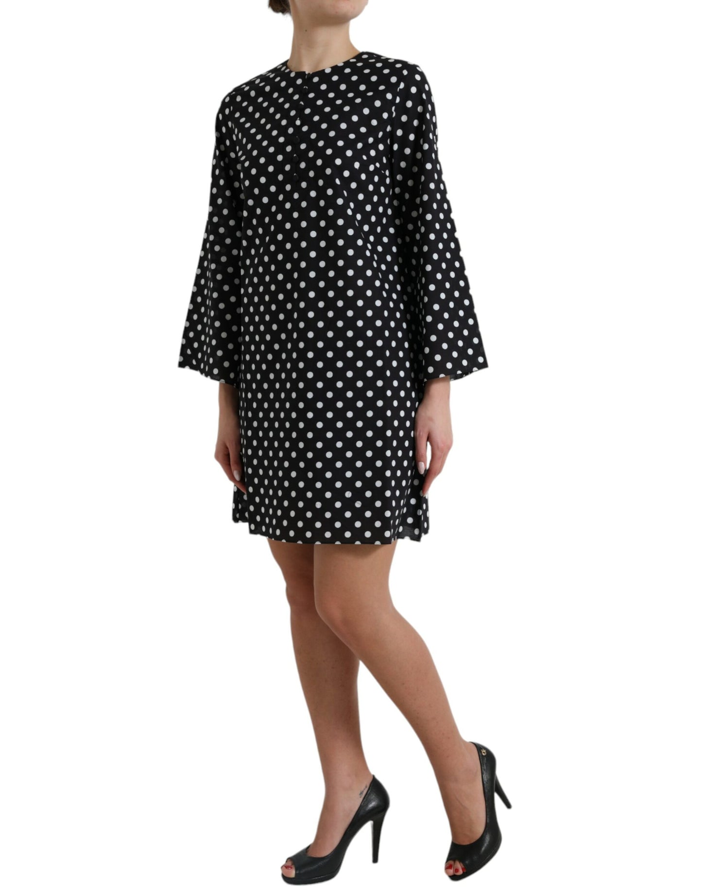 Robe courte droite en nylon à pois noirs et blancs Dolce & Gabbana