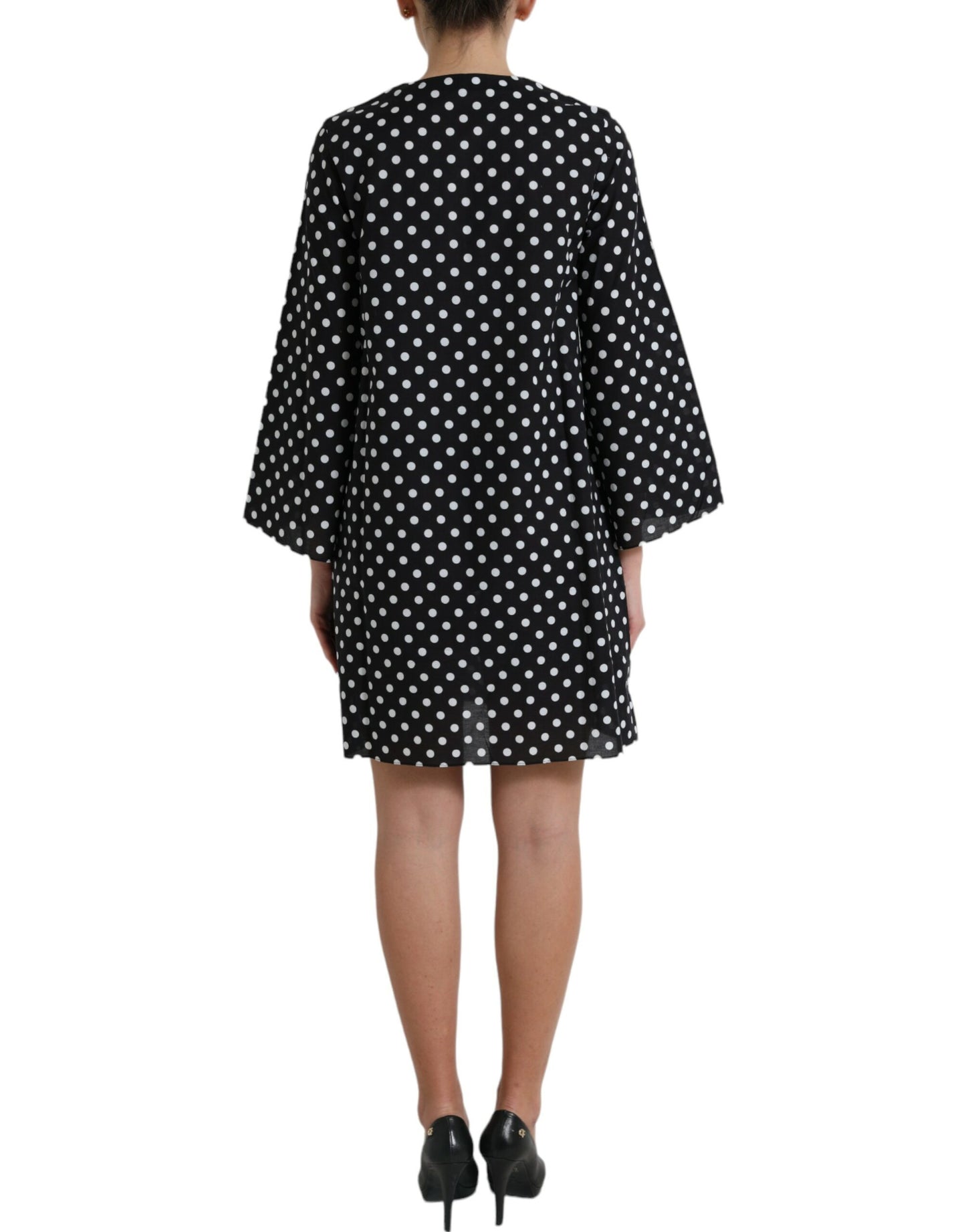 Robe courte droite en nylon à pois noirs et blancs Dolce & Gabbana