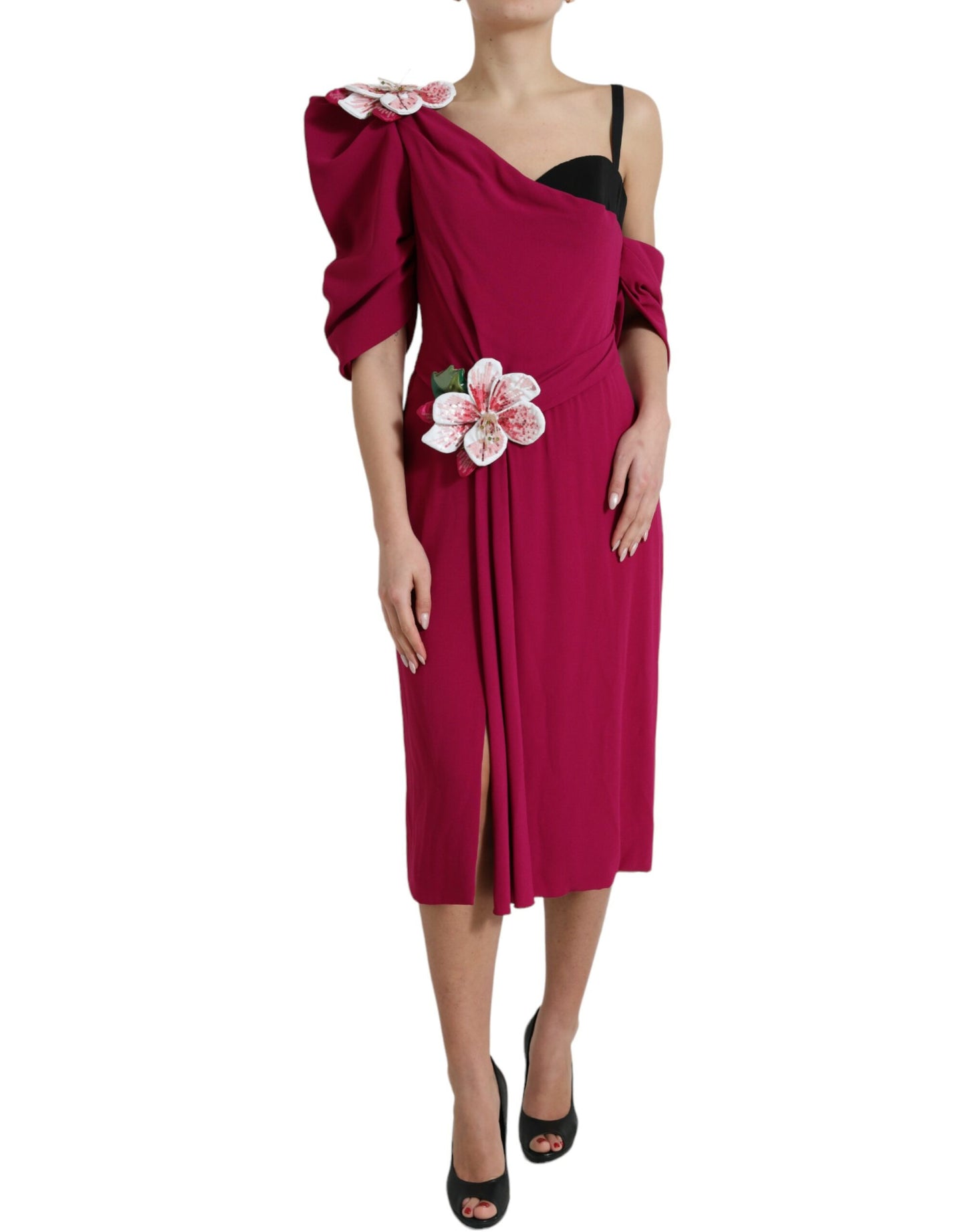 Dolce & Gabbana – Lilafarbenes One-Shoulder-Kleid mit Blumenverzierung