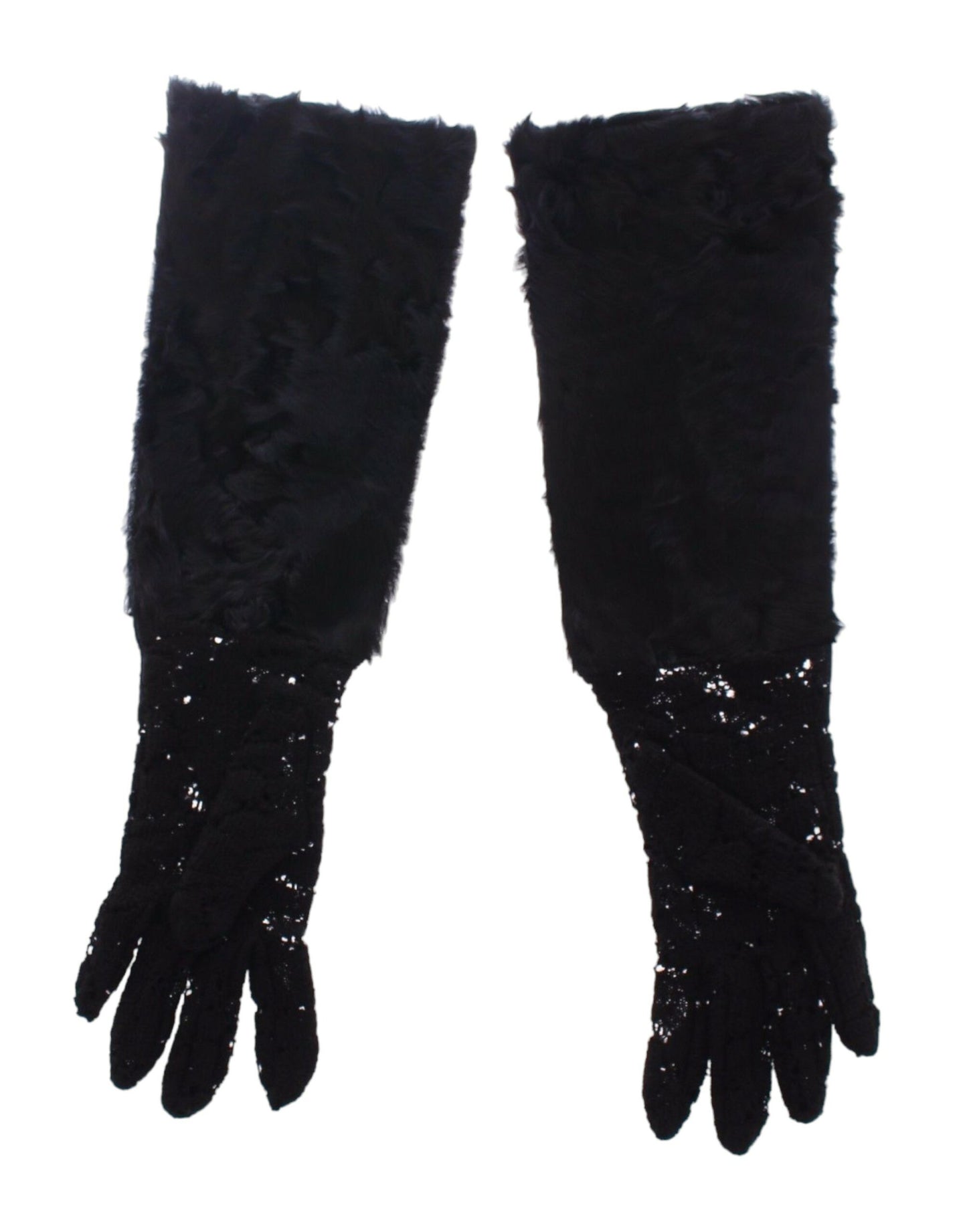Gants de coude en laine et fourrure d'agneau noirs Dolce & Gabbana