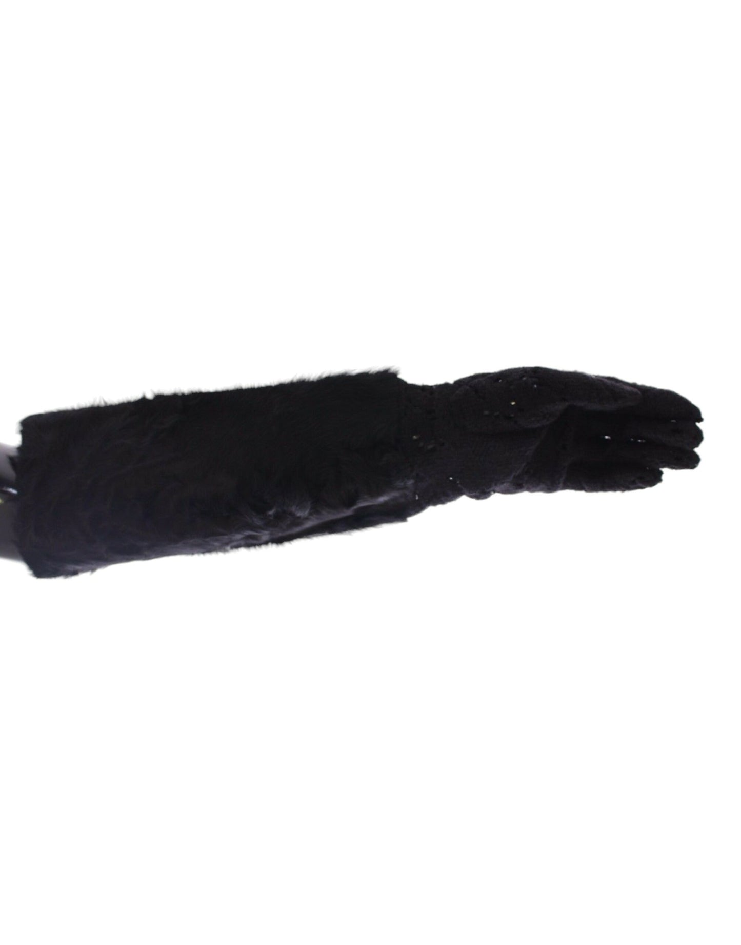 Gants de coude en laine et fourrure d'agneau noirs Dolce & Gabbana
