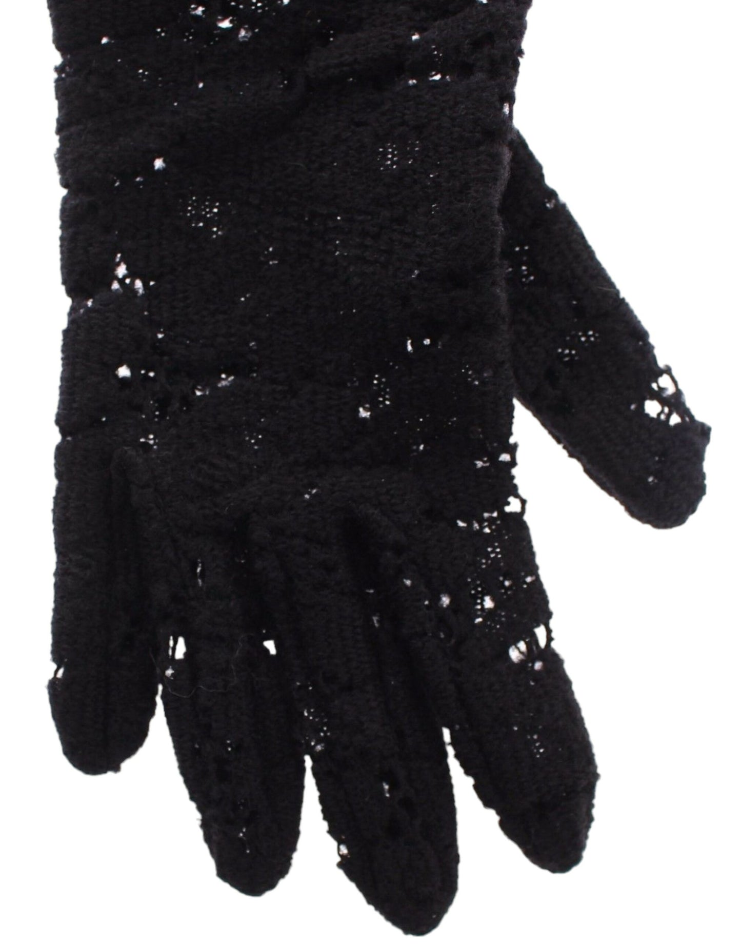 Gants de coude en laine et fourrure d'agneau noirs Dolce & Gabbana