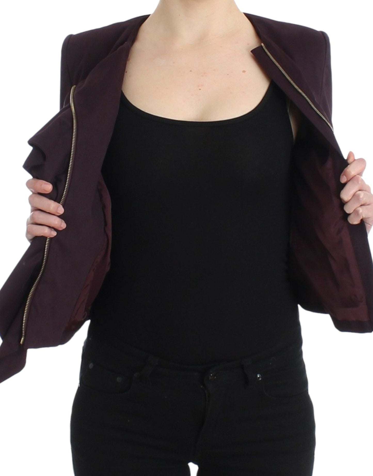 GF Ferre Lila gerüschte Jacke Mantel Blazer Kurz