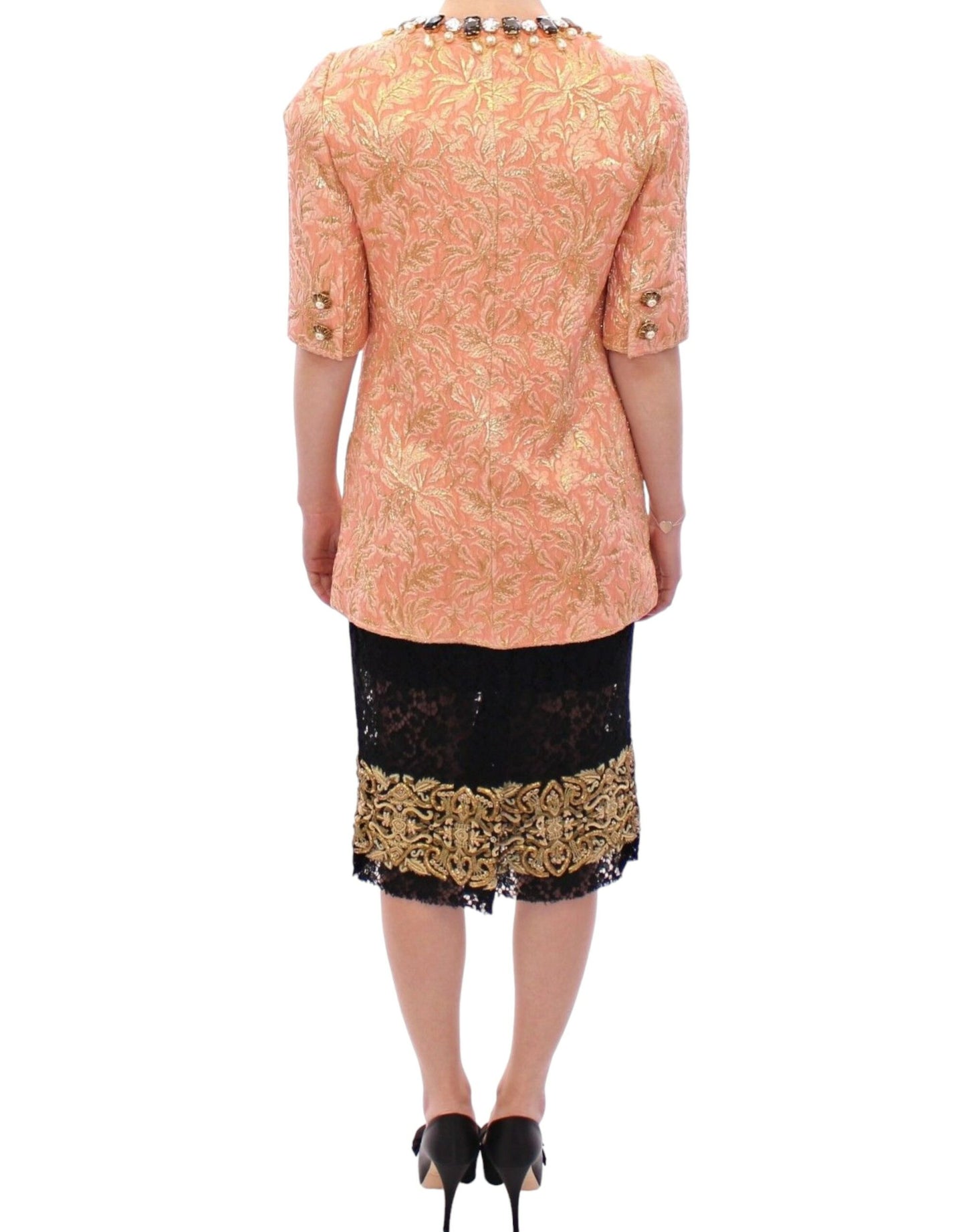 Dolce & Gabbana Manteau veste en brocart de soie rose et cristaux