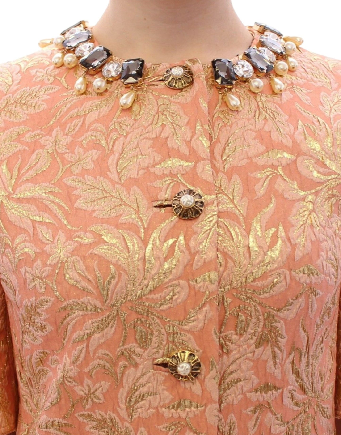 Dolce & Gabbana Manteau veste en brocart de soie rose et cristaux