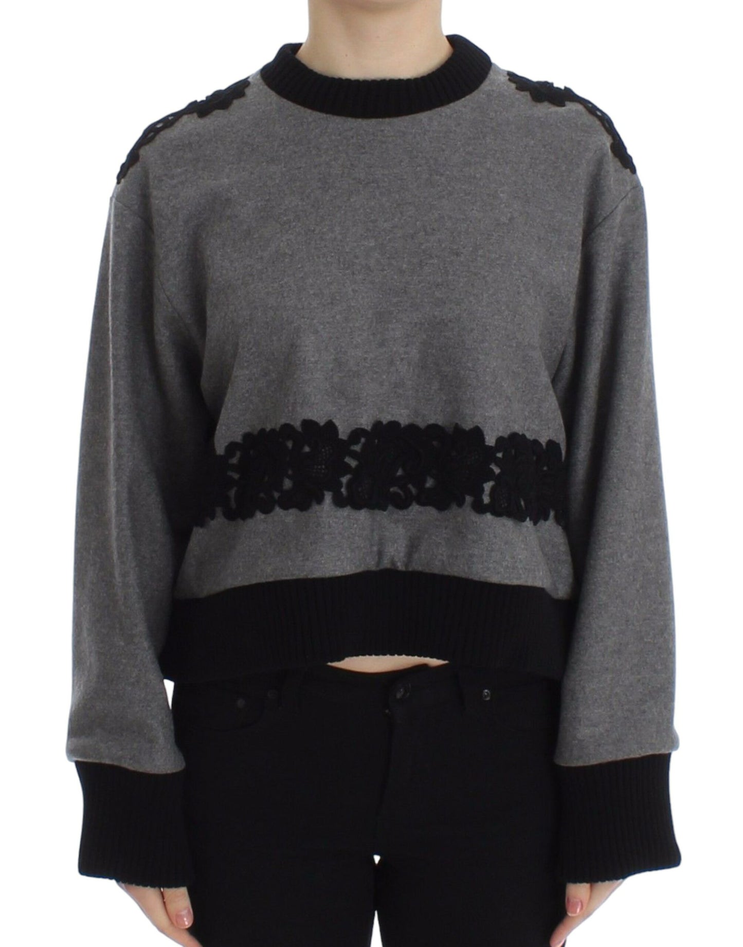 Pull Dolce & Gabbana en laine et cachemire gris et noir avec dentelle
