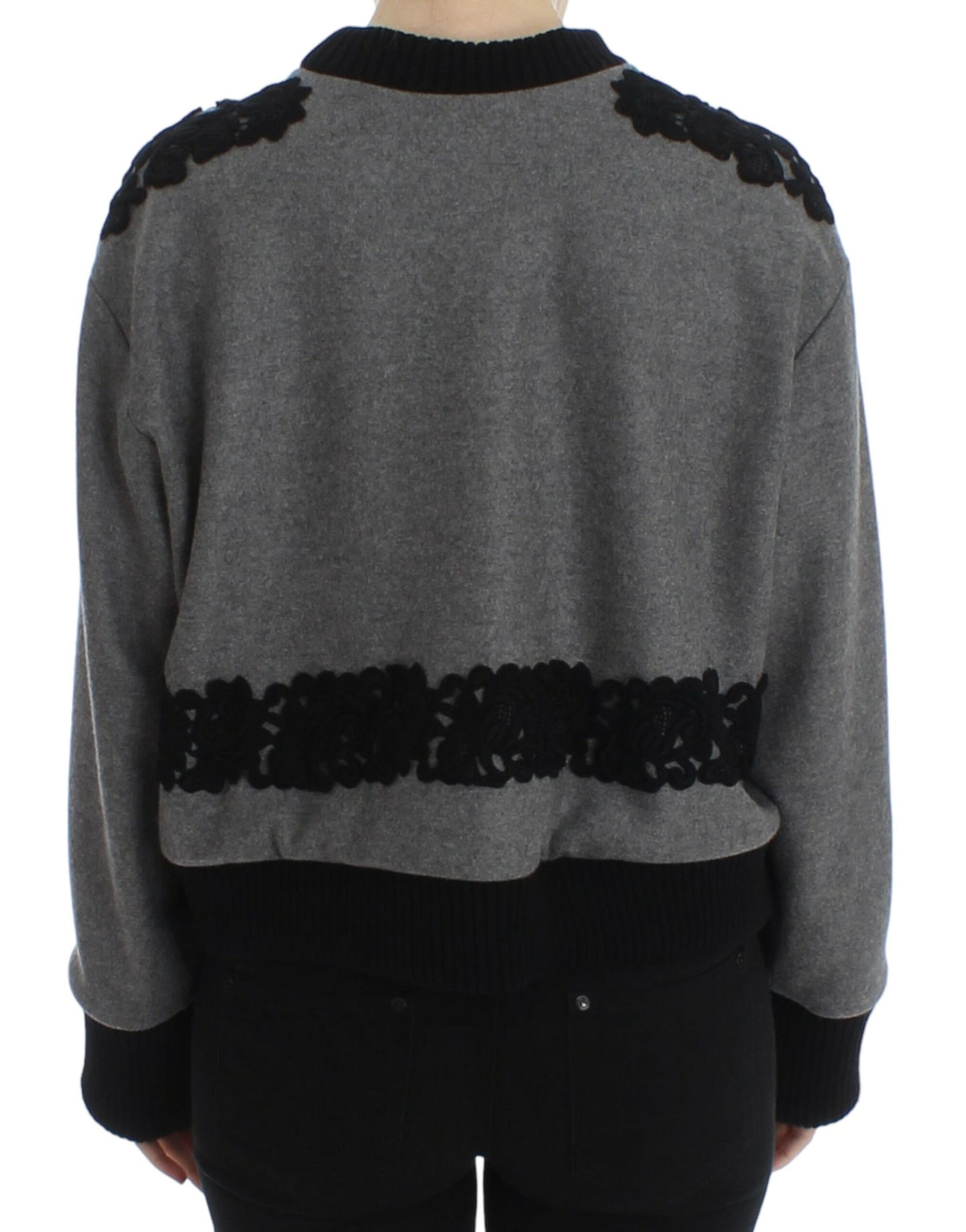 Pull Dolce & Gabbana en laine et cachemire gris et noir avec dentelle