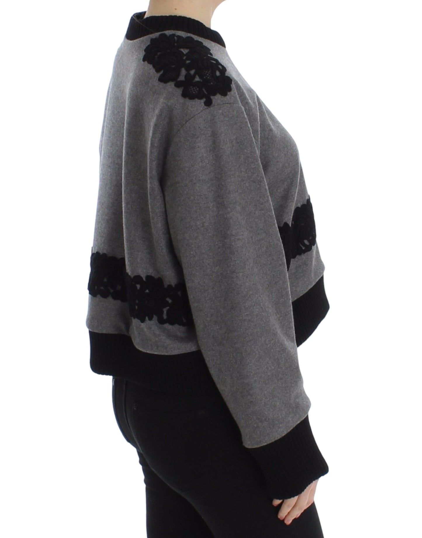 Pull Dolce & Gabbana en laine et cachemire gris et noir avec dentelle