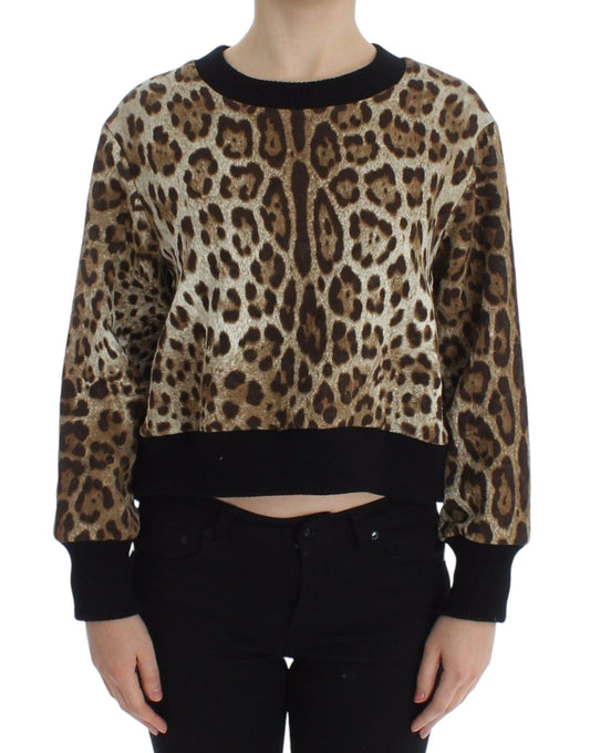 Dolce & Gabbana Kurzer Pullover mit Rundhalsausschnitt und Leopardenmuster