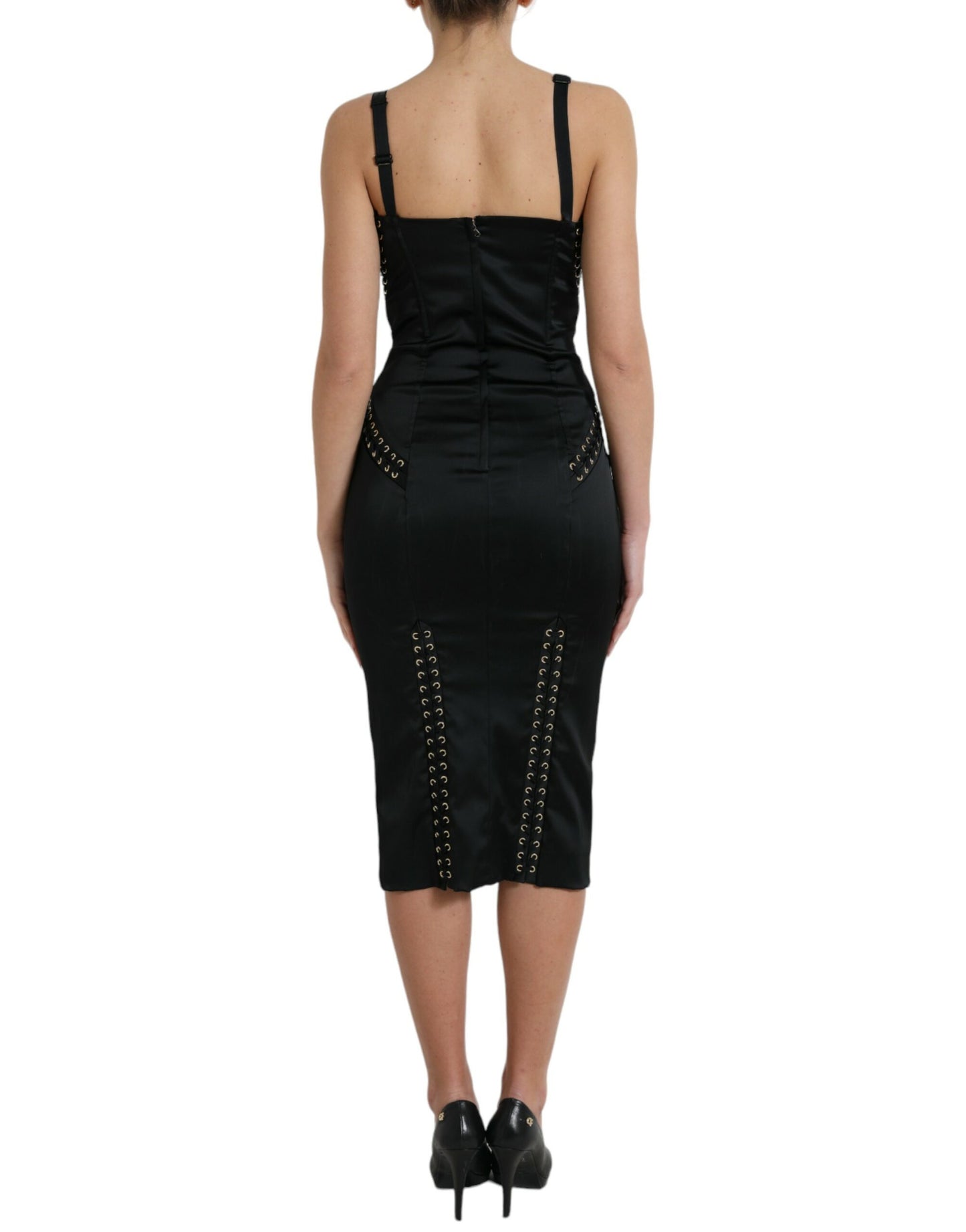 Robe mi-longue moulante en dentelle noire style bustier Dolce & Gabbana